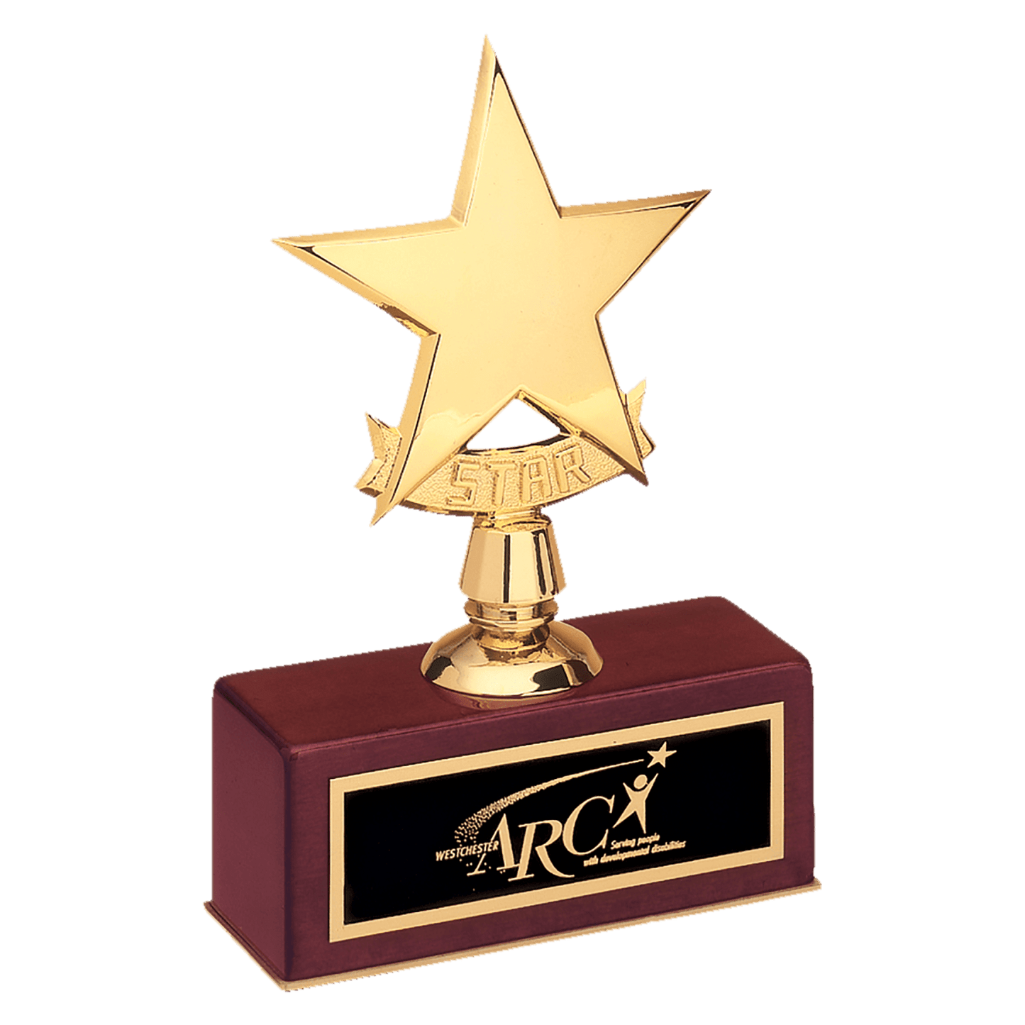 5" x 7 1/2" Polished Metal Goldtone Star Casting on Rosewood Piano Finish Base