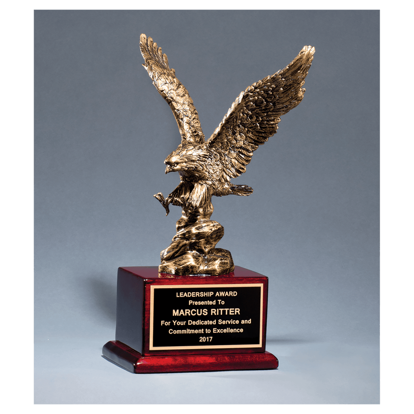 15" Antique Bronze Eagle Award on Rosewood Piano Finish Base