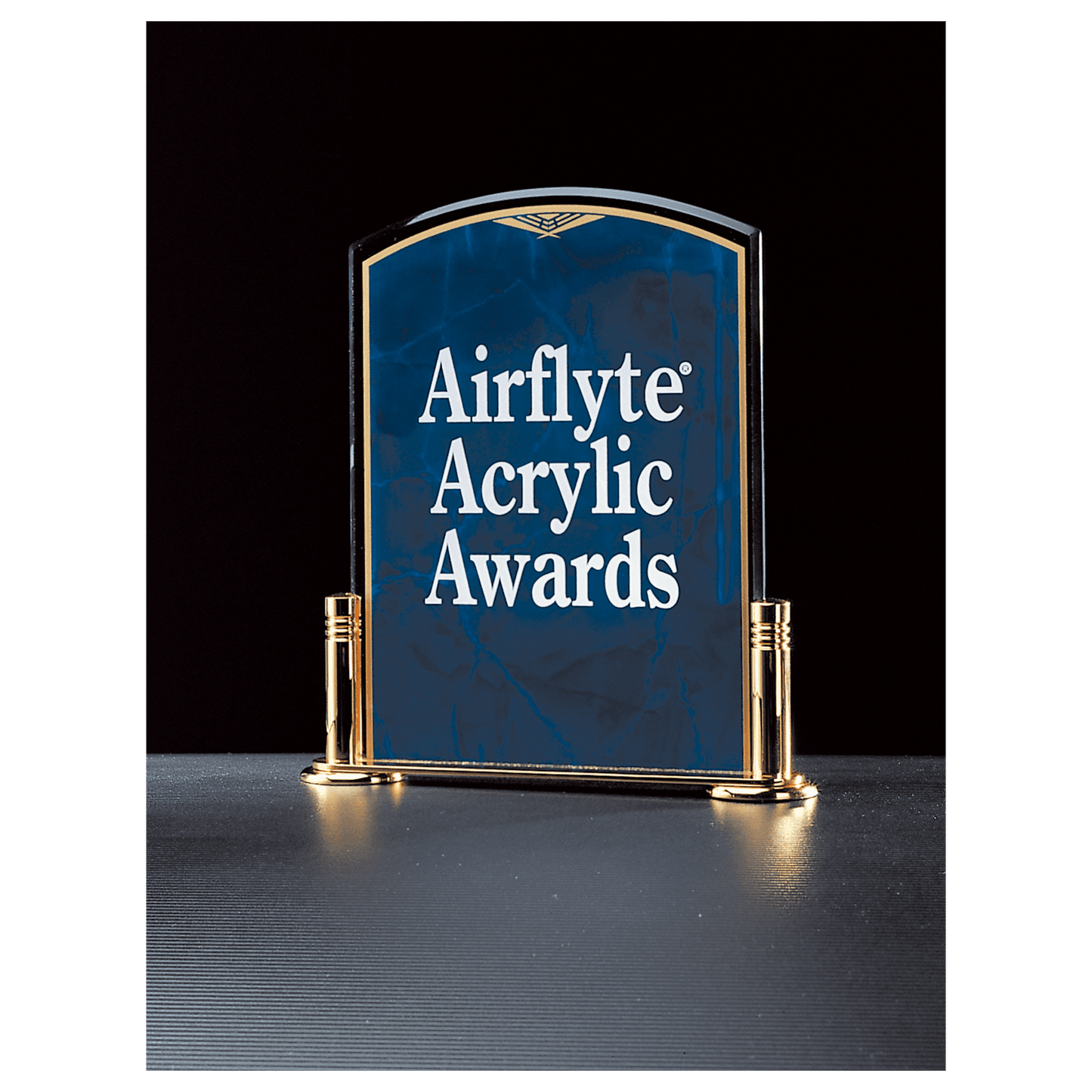 Sapphire marble arch top acrylic award with gold metal base, 6 x 7 inches, engraved
