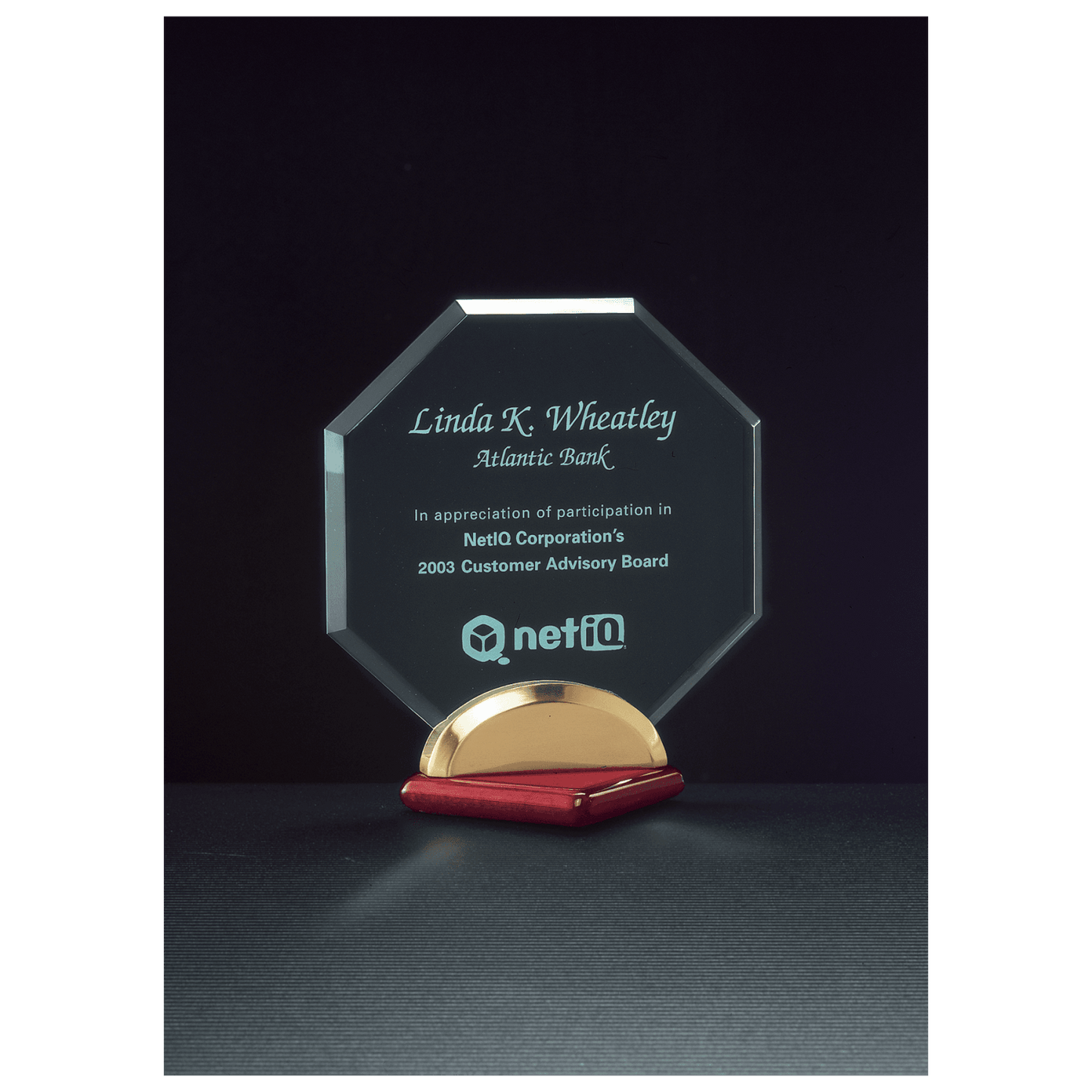 Octagon Series Jade Acrylic Award with Rosewood Piano Finish Base and Gold Metal Accent, 6" x 6 1/2"