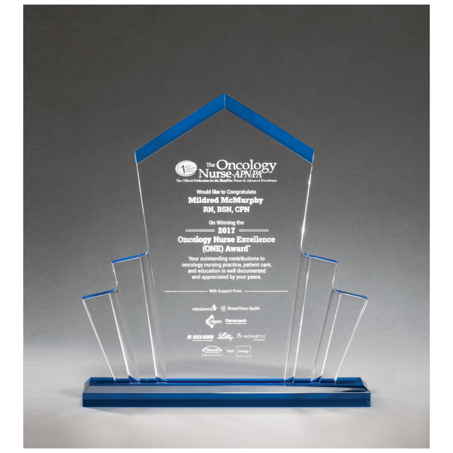 Large Tower Spotlight Clear Acrylic Award with Blue Accent
