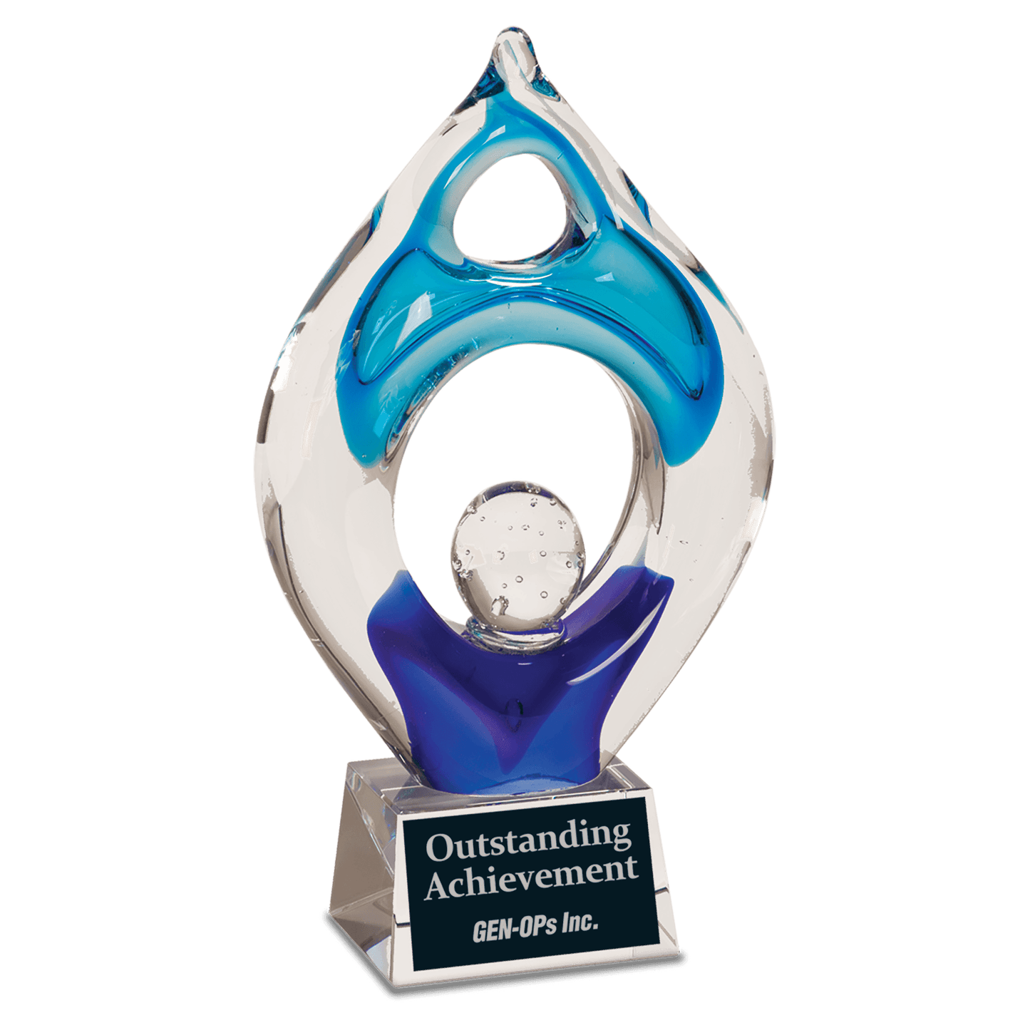 10 1/4 inch Winner Art Glass hand-blown award on a clear glass base