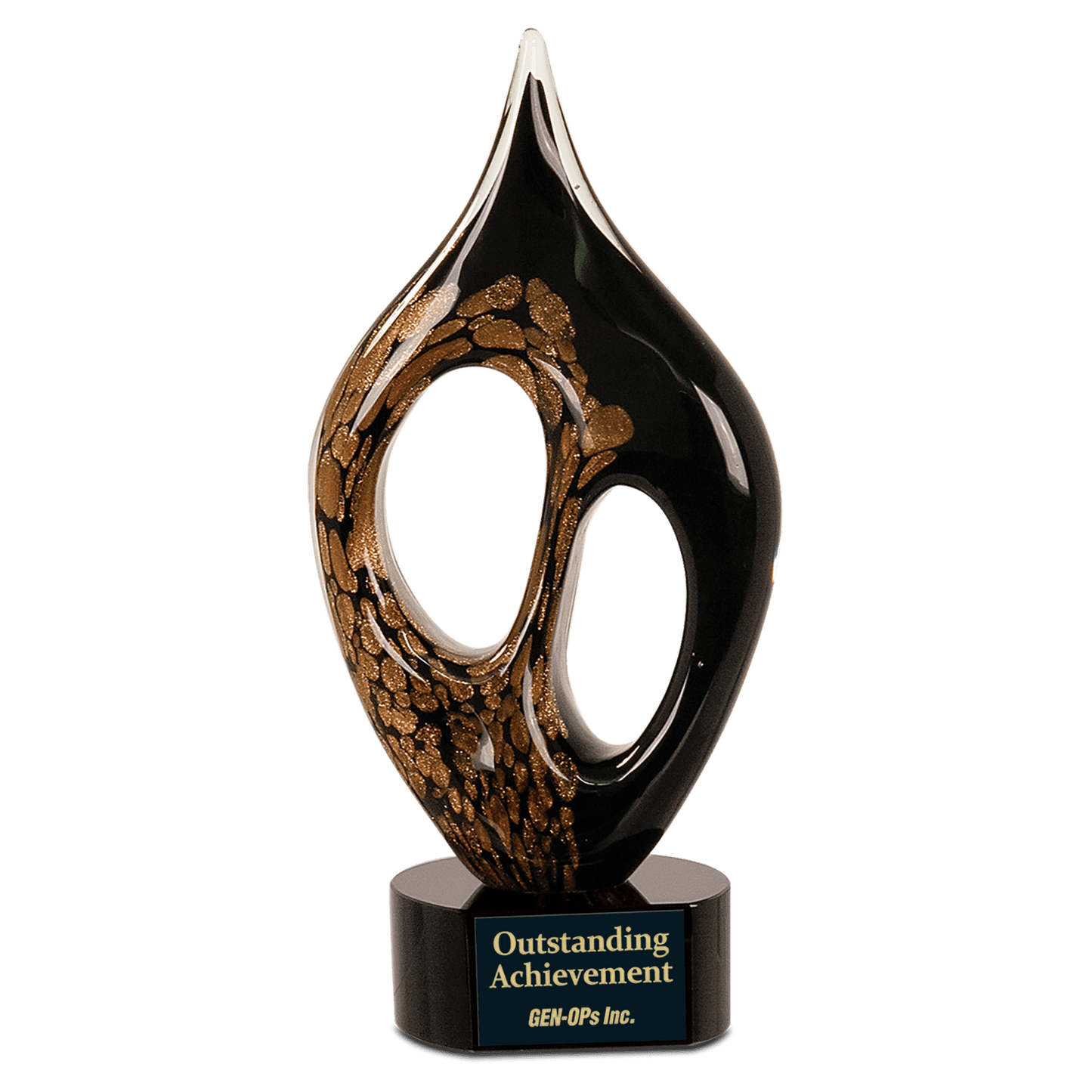 10 1/4" Black & Gold Coral Art Glass, hand-blown glass award