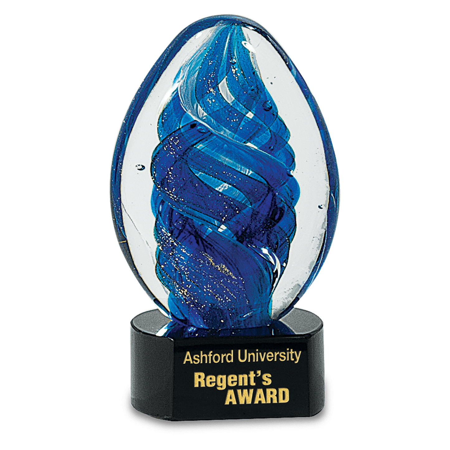6" Blue Oval Swirl Art Glass, hand-blown glass award