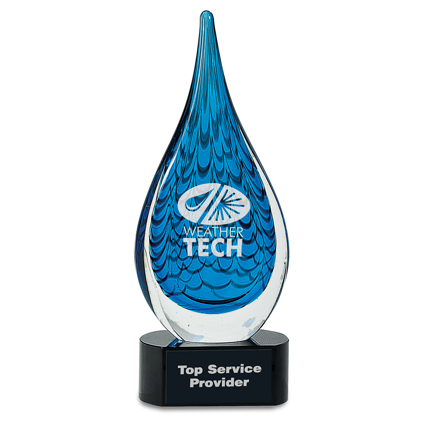 12 1/2" Blue Raindrop Art Glass, hand-blown glass award