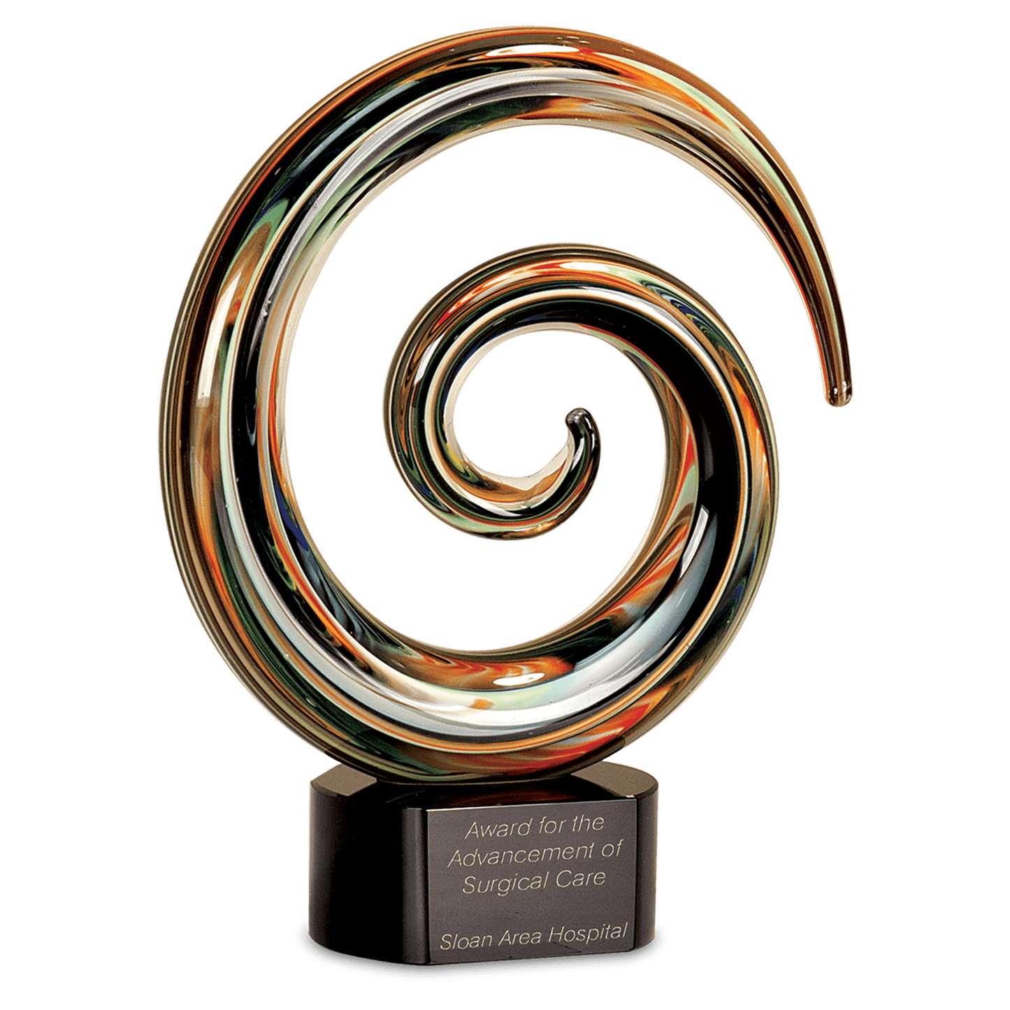 9 1/4" Swirl Art Glass, hand-blown glass award