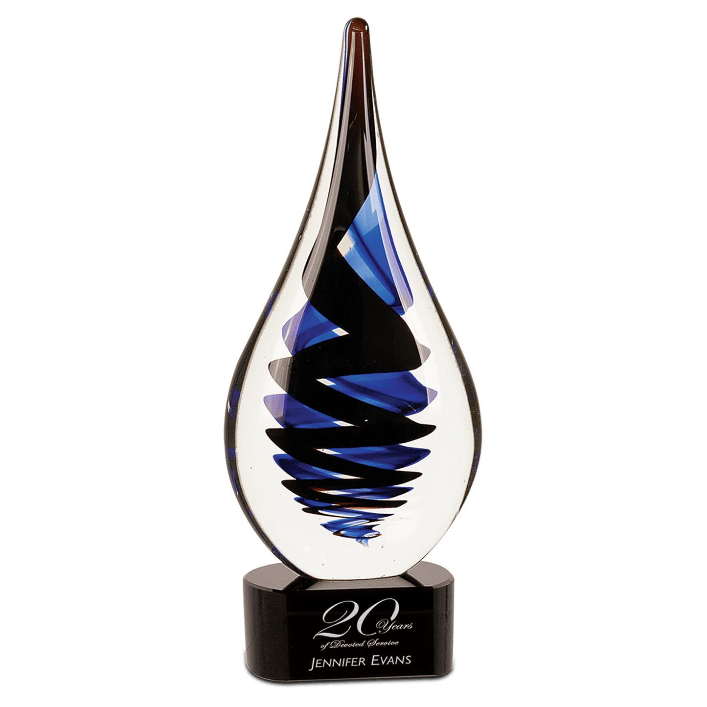 11 1/4" Black Twist Raindrop Art Glass, hand-blown glass award