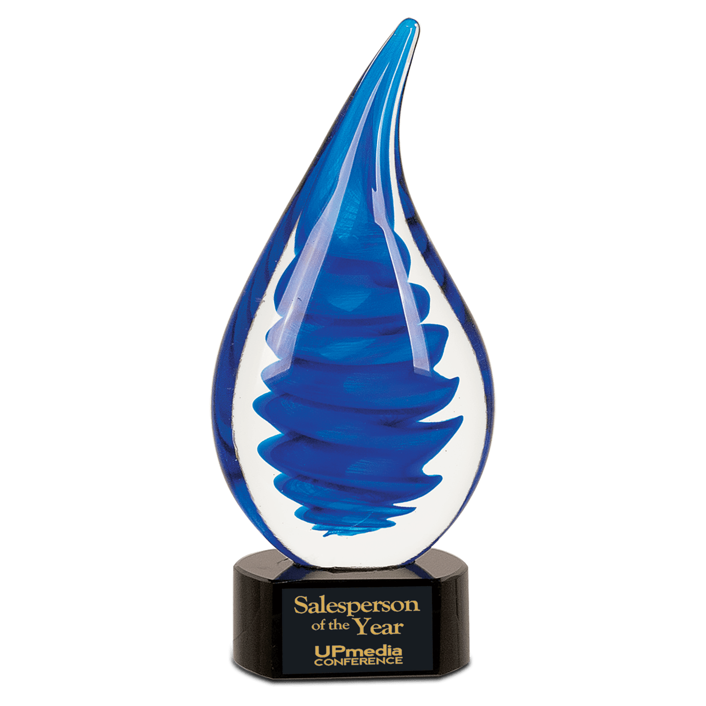10 1/4" Blue Twist Raindrop Art Glass, hand-blown glass award