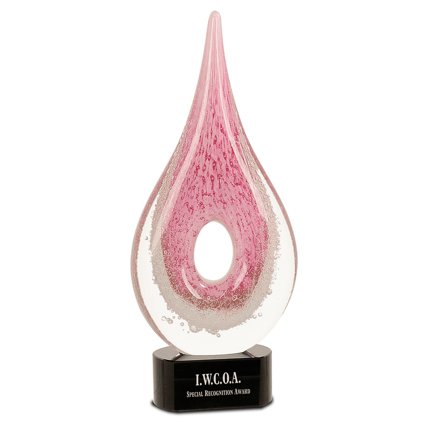 12" Pink Round Window Raindrop Art Glass, hand-blown glass award