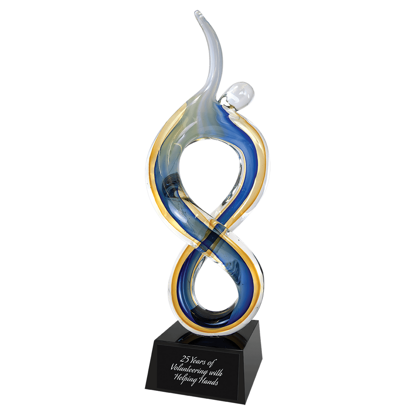 17 inch Solo Figure Rising hand-blown art glass award on a black glass base