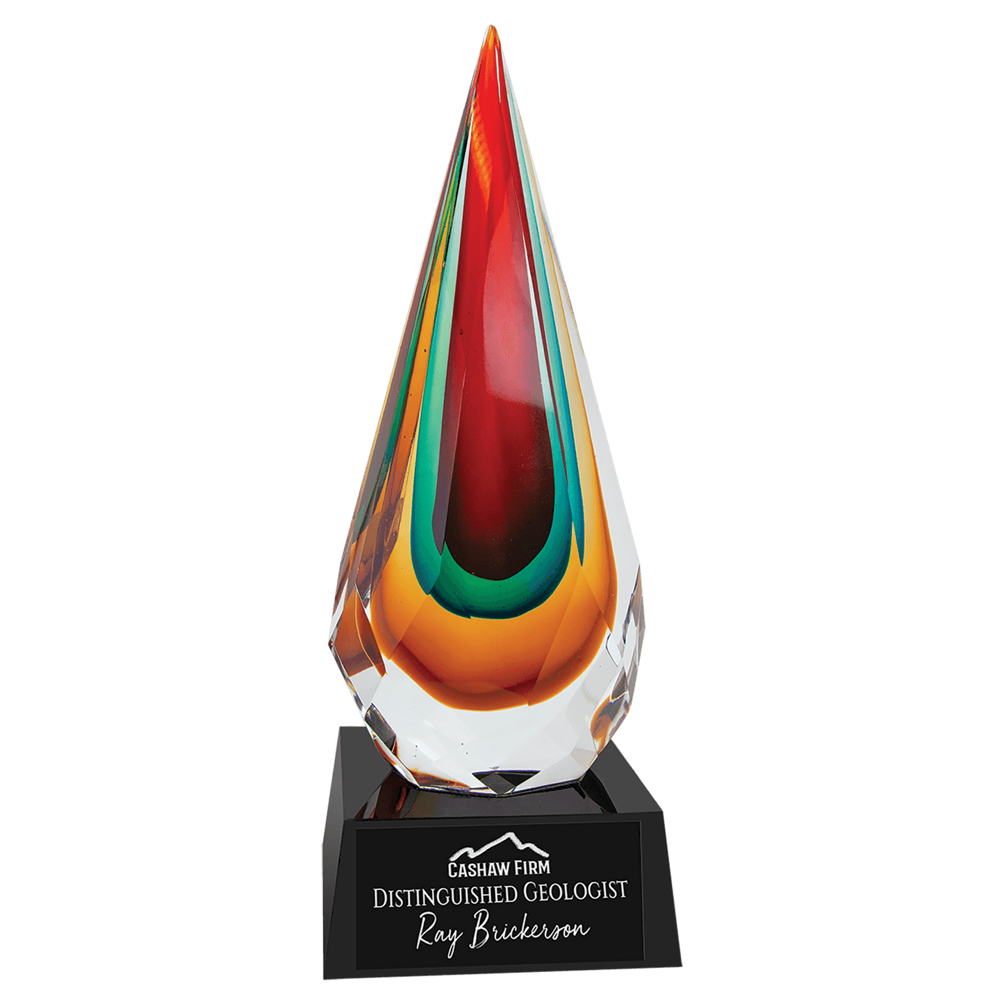 12" Faceted Rain Drop Art Glass, hand-blown glass award