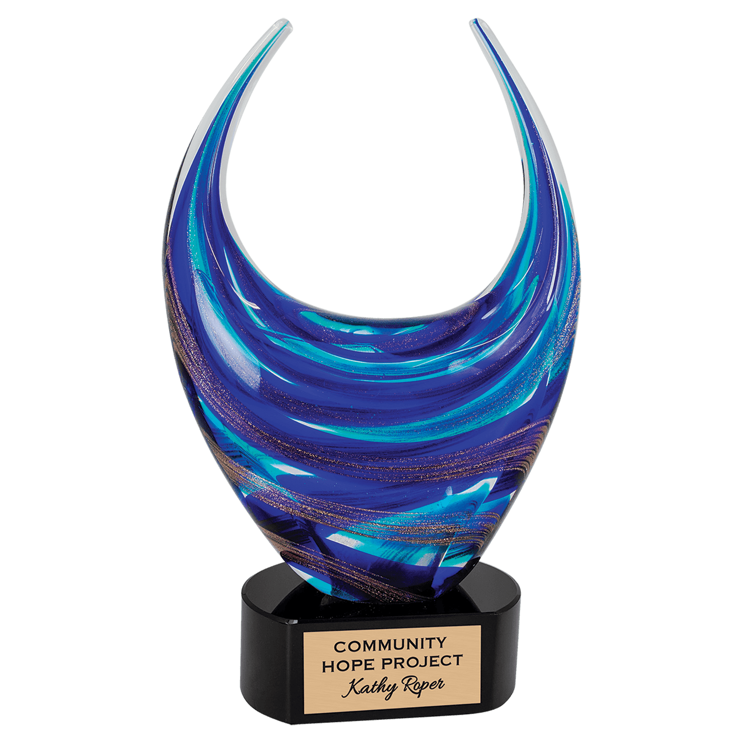 12" Blue & Gold Dual Rising Art Glass, hand-blown glass award