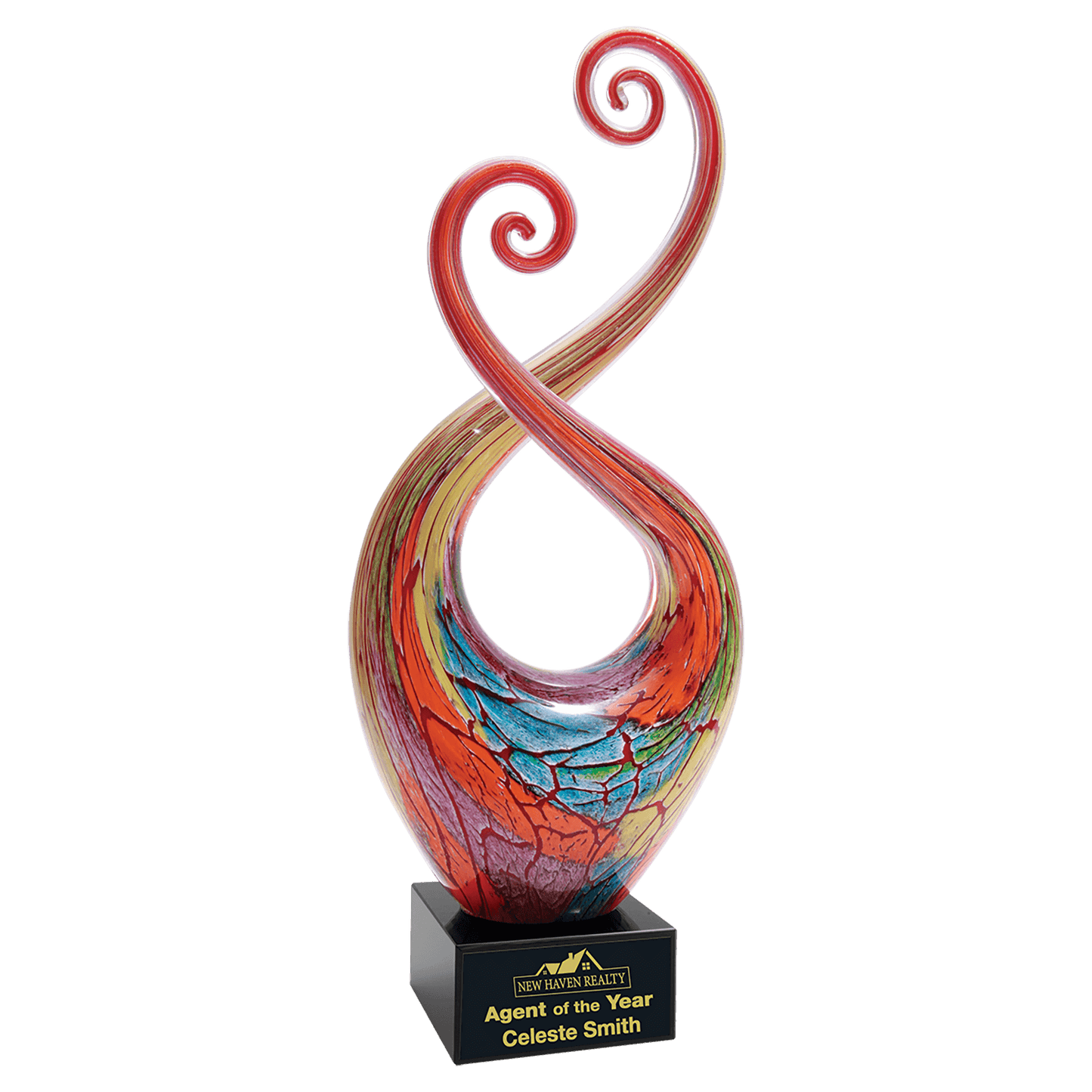 14" Multi-Color Twist Art Glass, hand-blown glass award