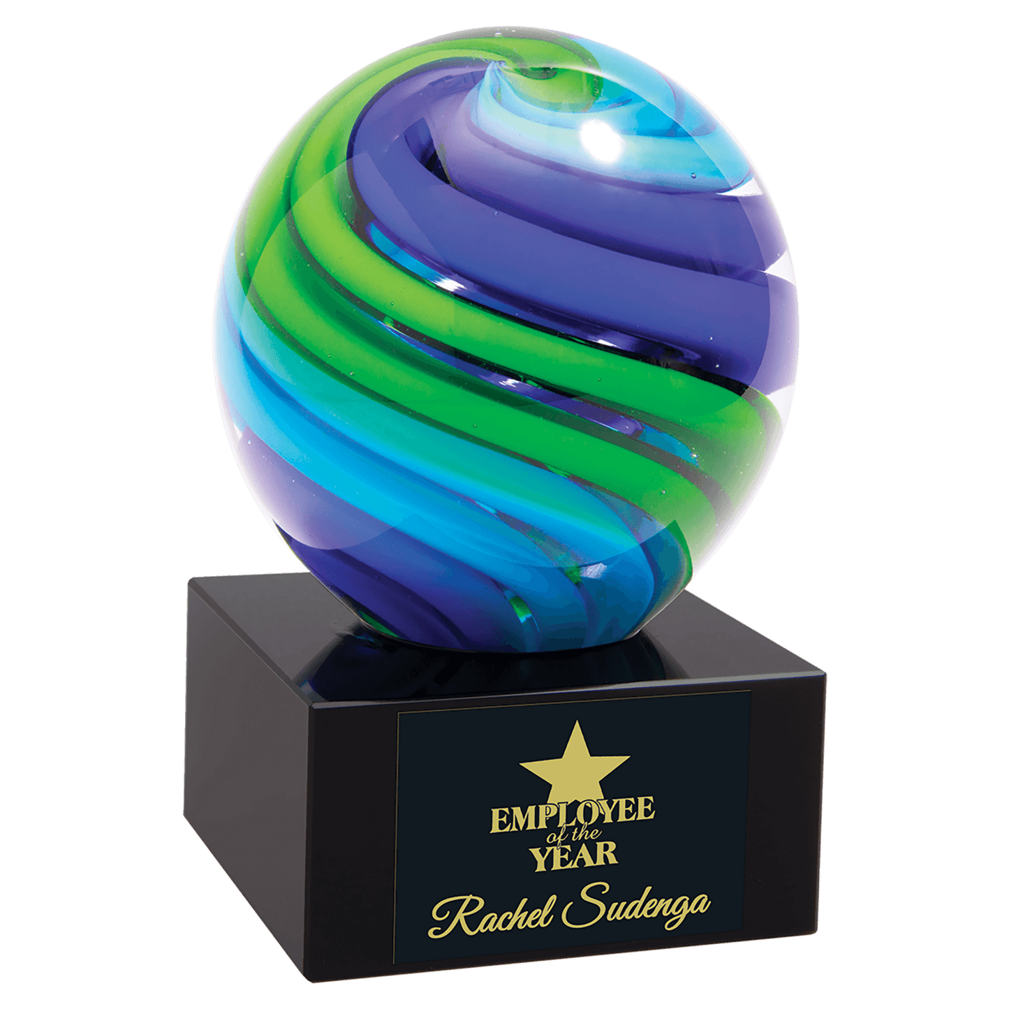 Blue & Green Two-Tone Sphere Art Glass, hand-blown glass award