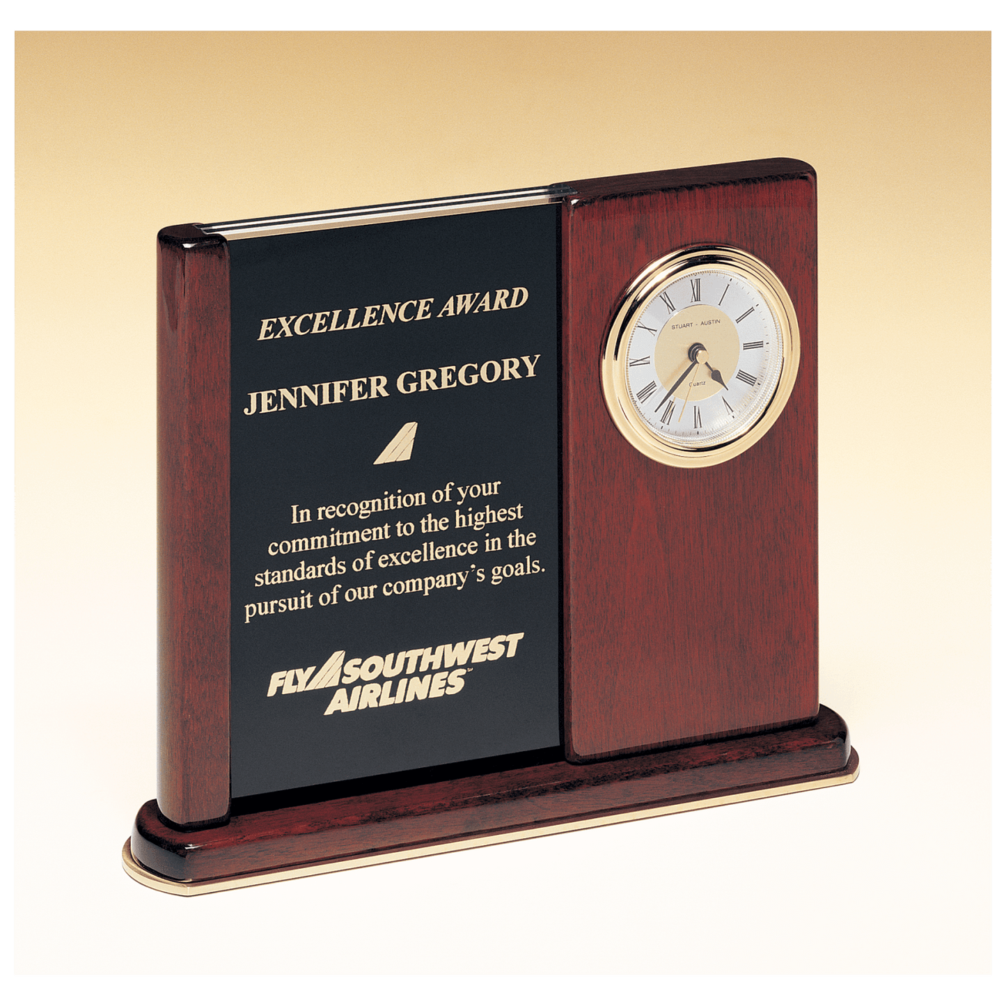 Rosewood Piano Finish Clock with Two Engraving Plates, 6 3/4" x 8 1/2"