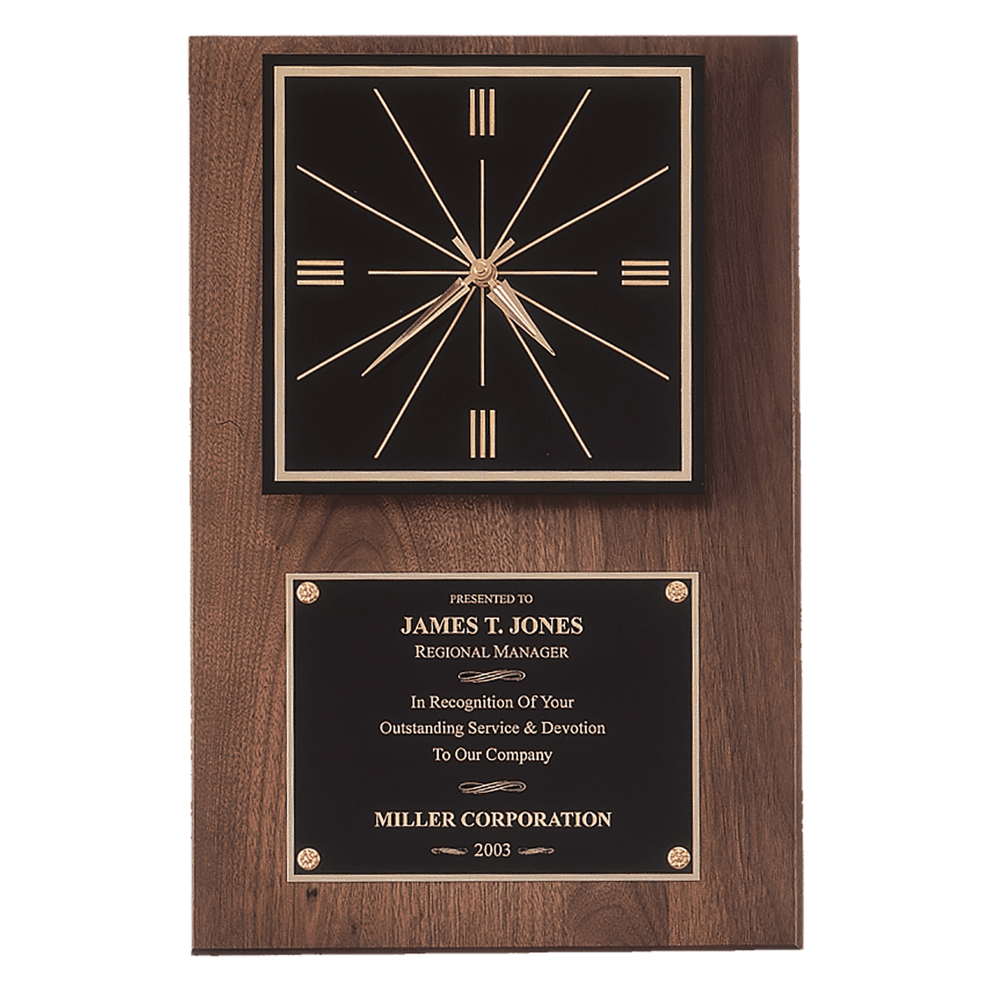 American walnut quartz clock that hangs vertical or horizontal