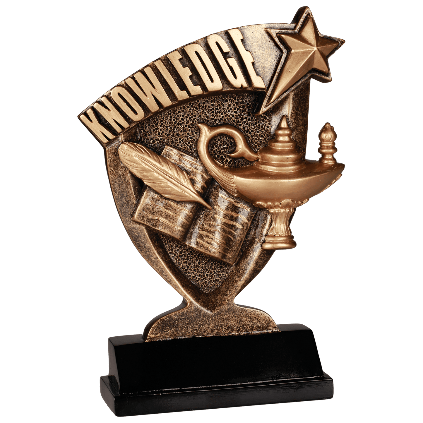 Lamp of Knowledge Broadcast Resin award, 7 inch antique gold and black