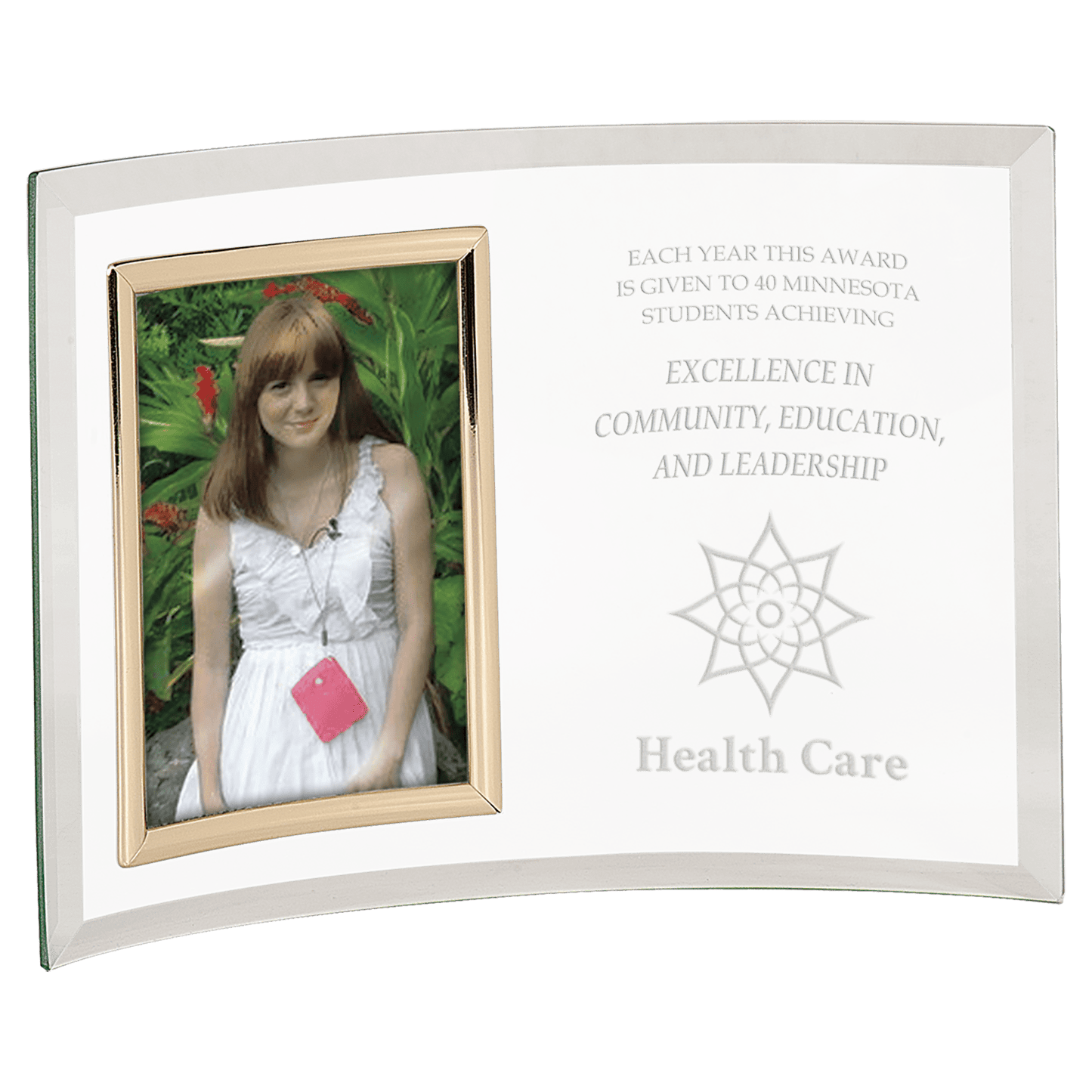 10" x 7" Jade Glass Crescent with 3 1/2" x 5" Picture Frame