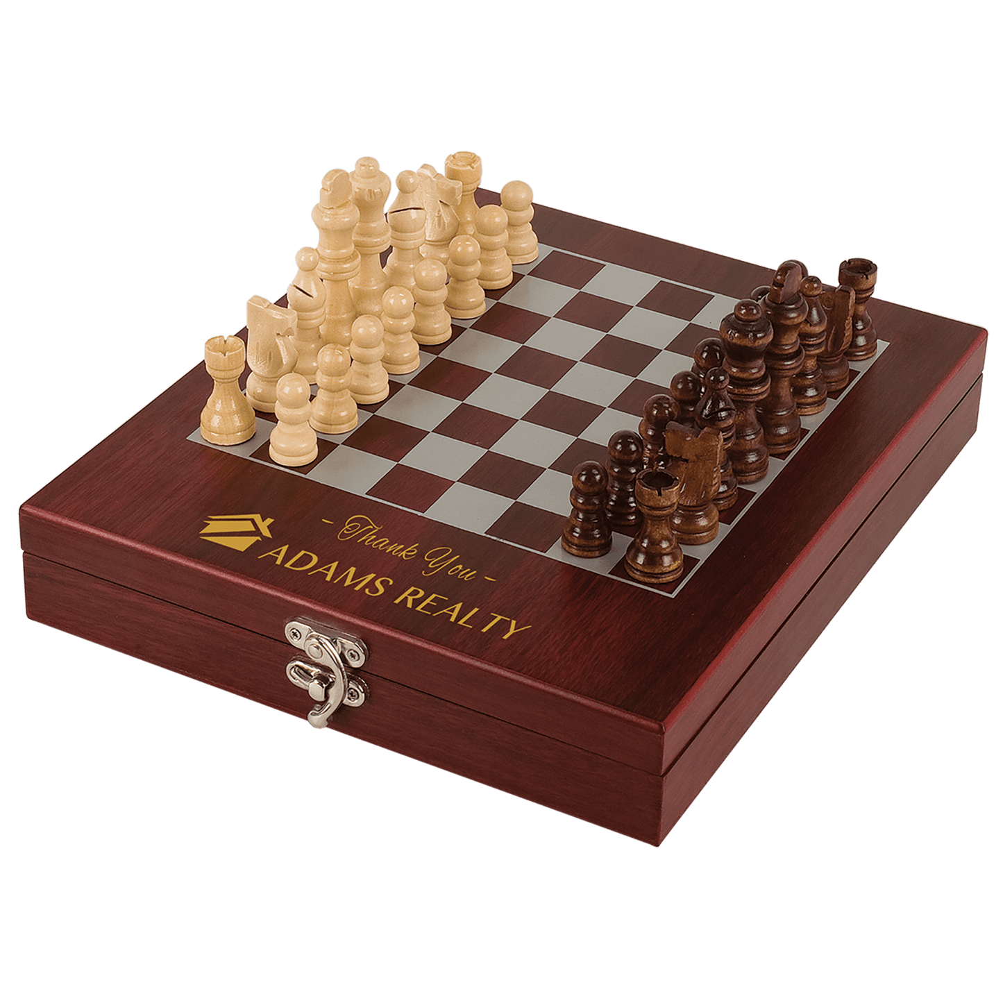 Wooden chess set with logo on a transparent background