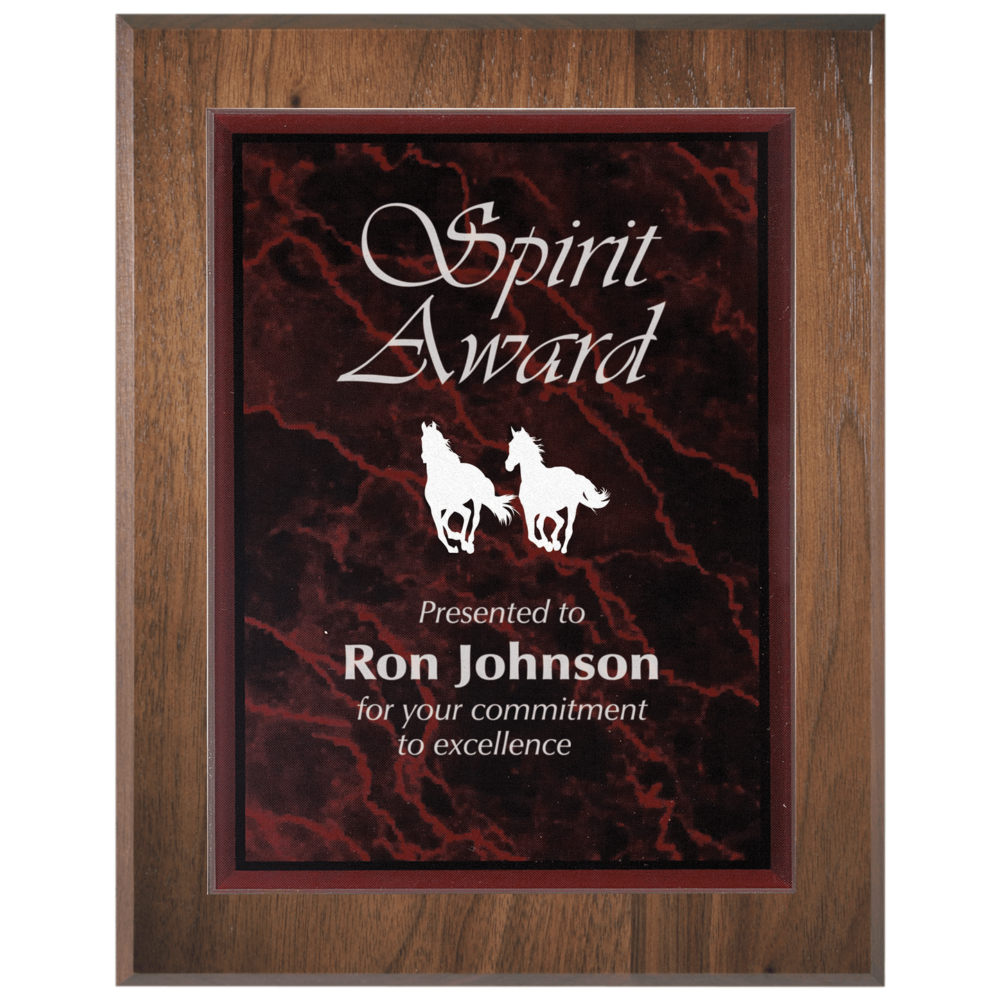 Large Genuine Walnut Plaque with Red Marble Acrylic Plaque Plate