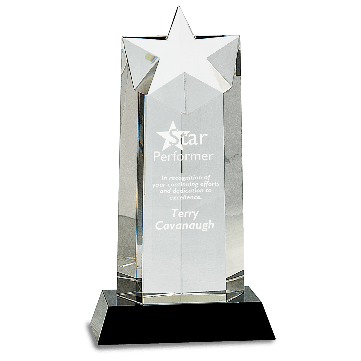 10" Crystal Star Column on Black Pedestal Base