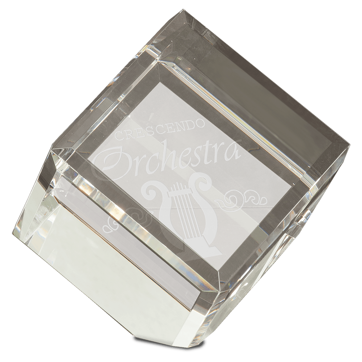 Personalized 4 inch optic crystal cube paperweight with beveled edges