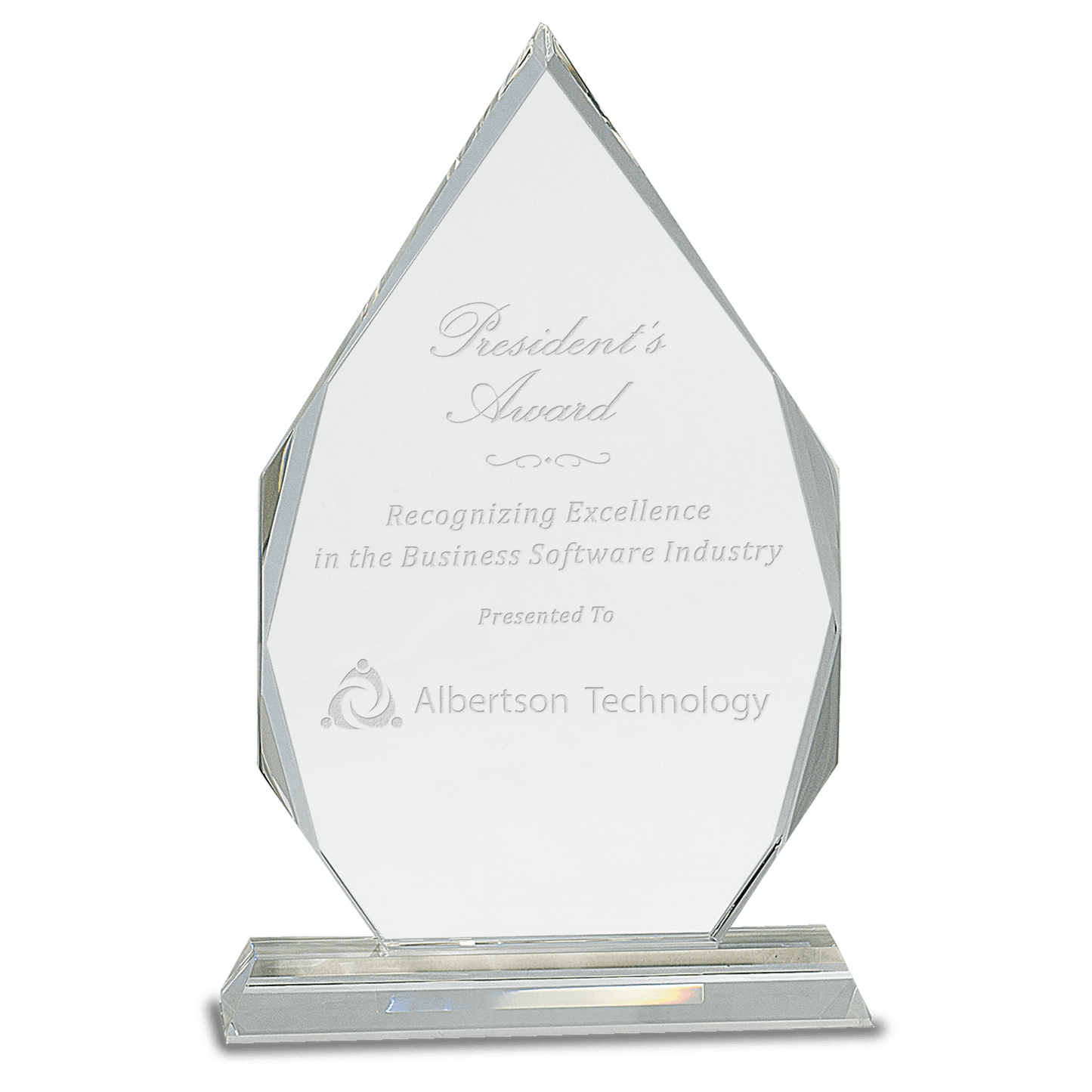 10 1/2" Crystal Diamond on Clear Pedestal Base — engravable optical crystal award