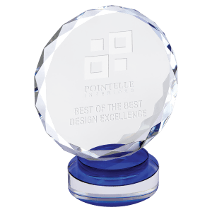 Round Facet Crystal on Blue and Clear Round Base
