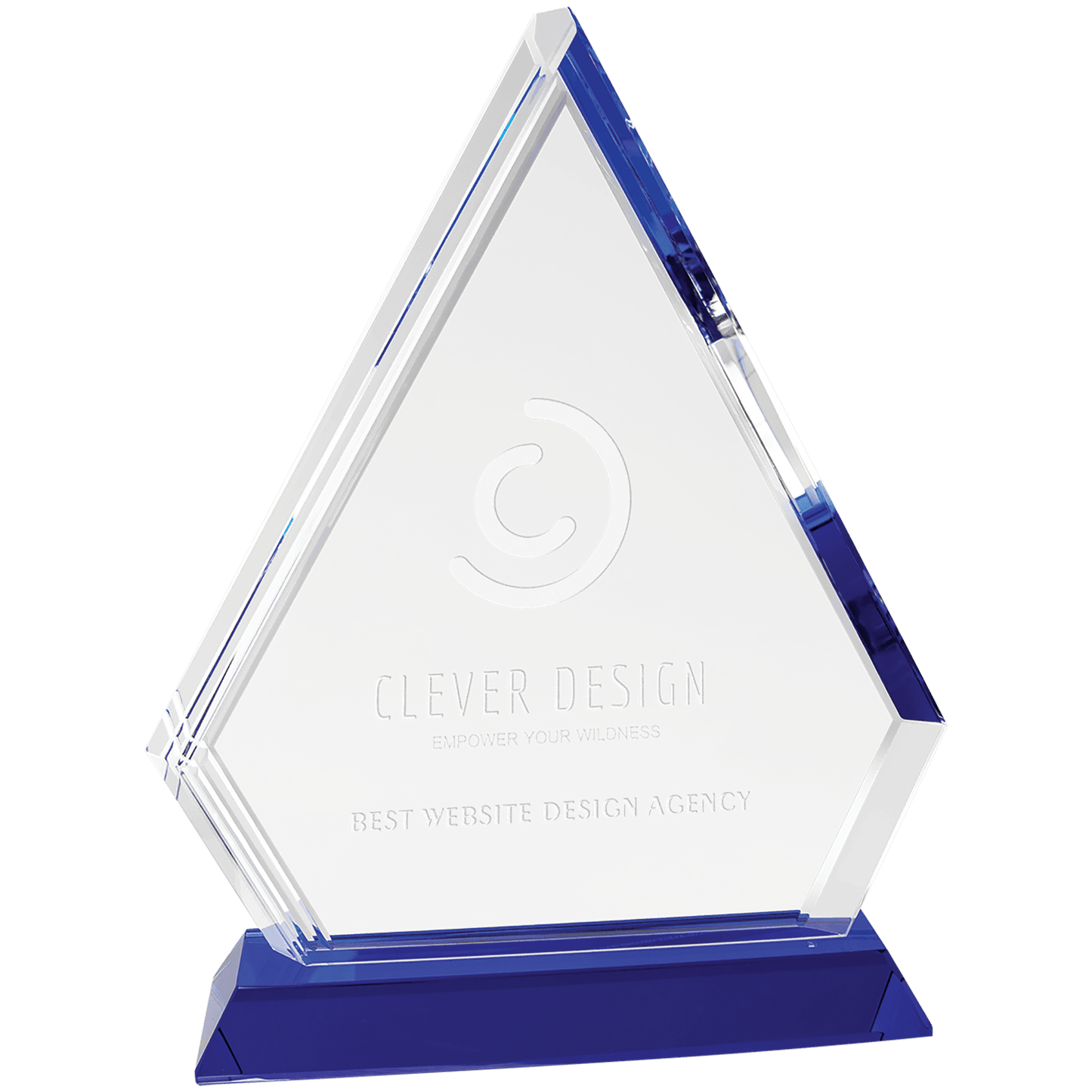 9 3/4" Crystal Diamond on Blue Pedestal Base — engravable optical crystal award