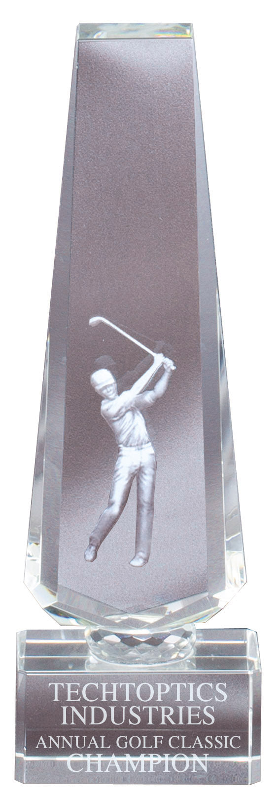 Crystal tower with a 3D golfer inside, 9¼" size