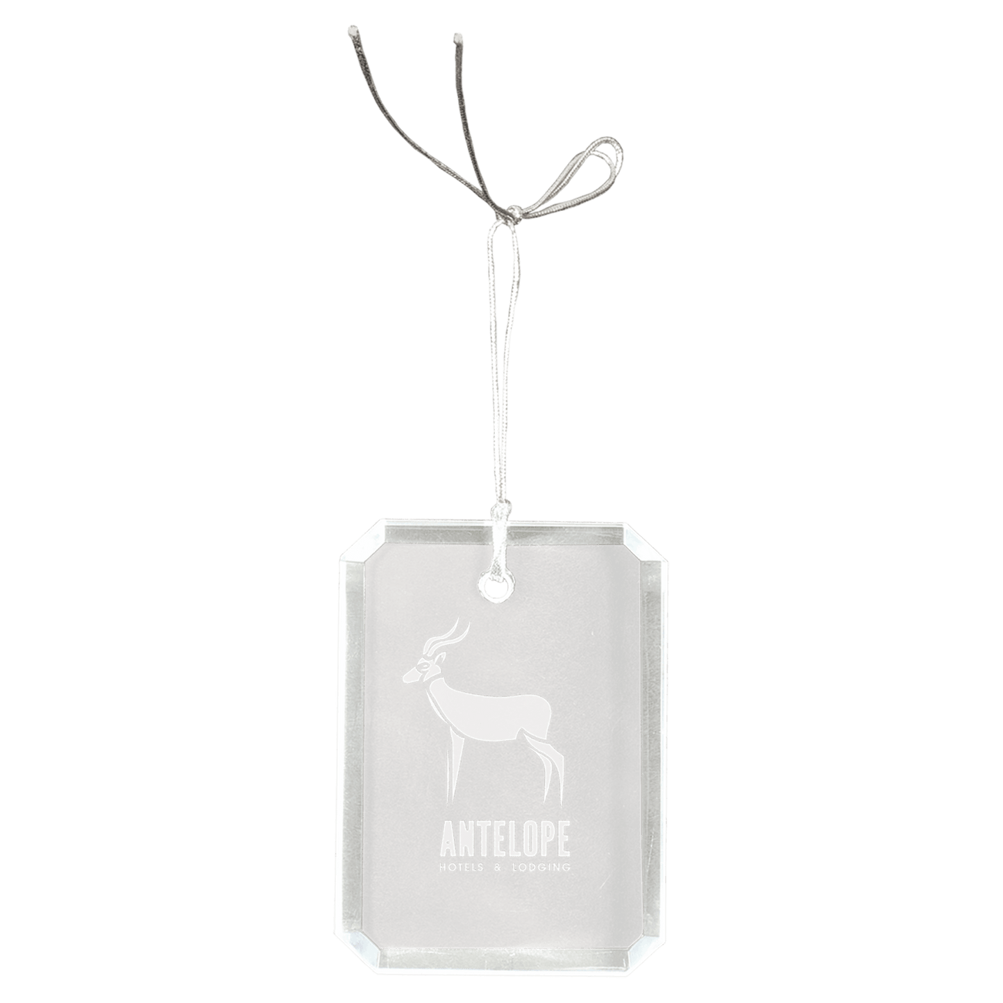 Personalized crystal rectangle ornament with clipped corners, custom engraved