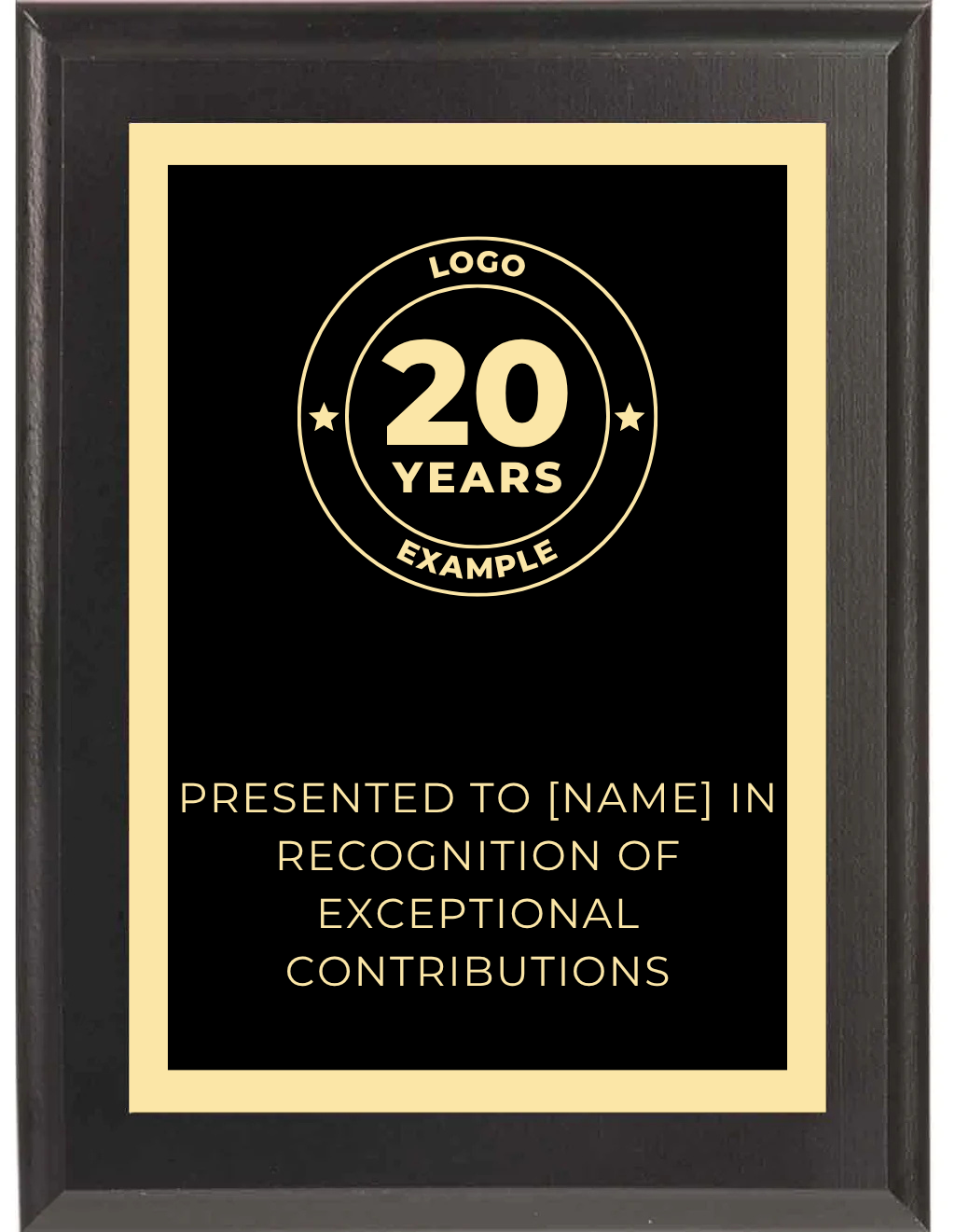 black plaque with black plate with gold border