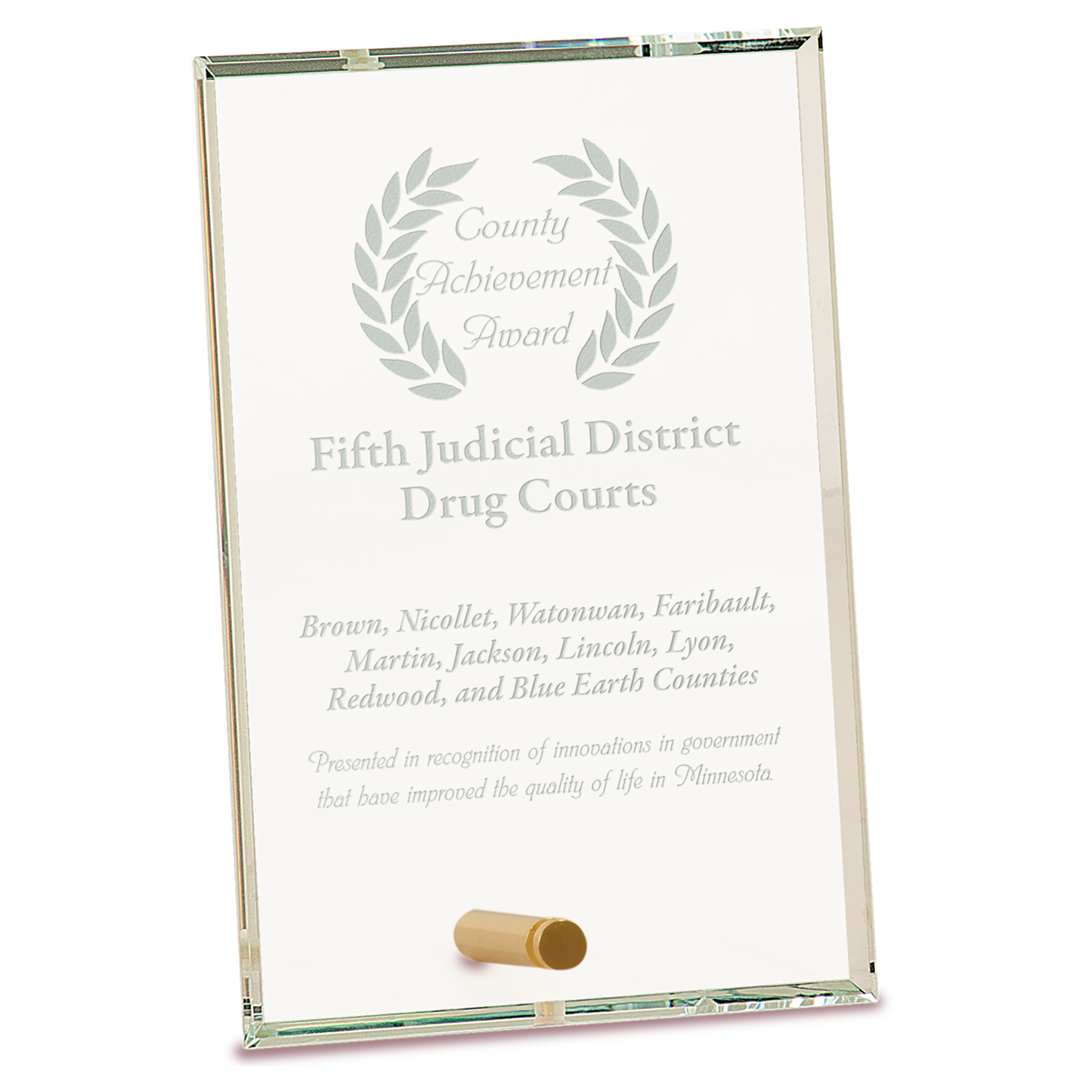 County Achievement Award for Fifth Judicial District Drug Courts with a gold scroll on a white background