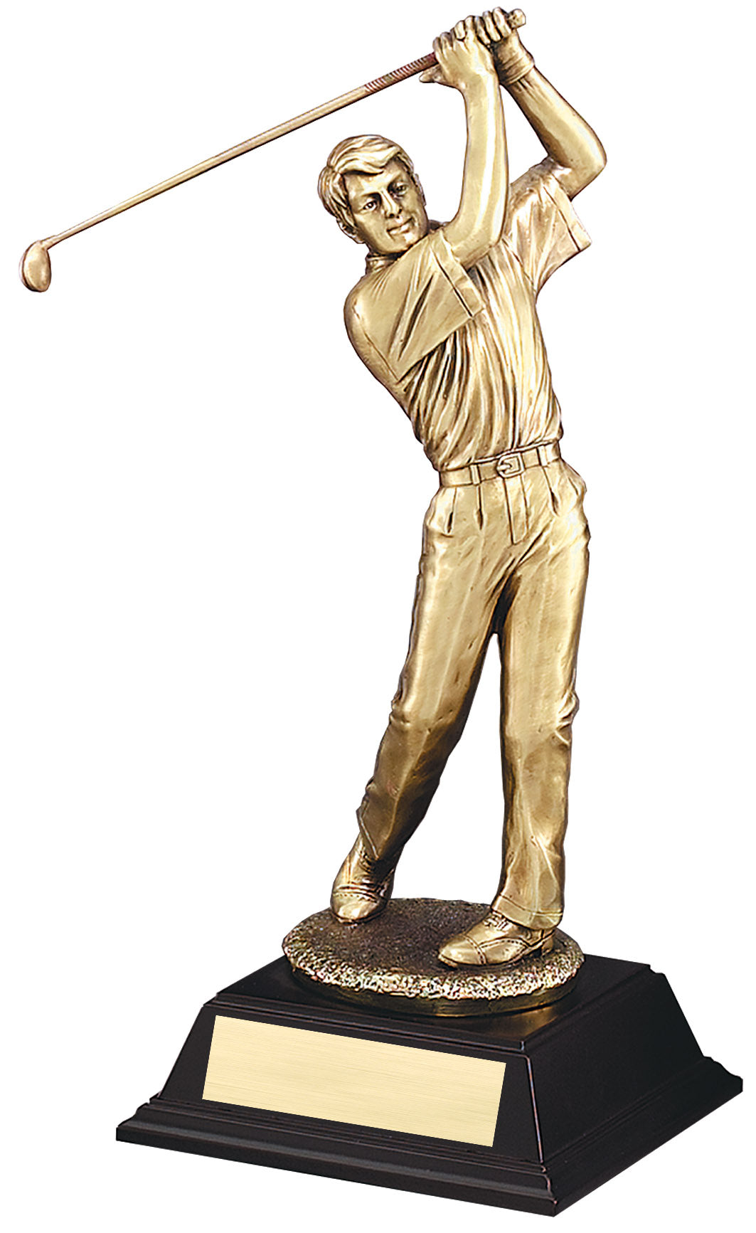 Gold male golfer in full swing, 16" size
