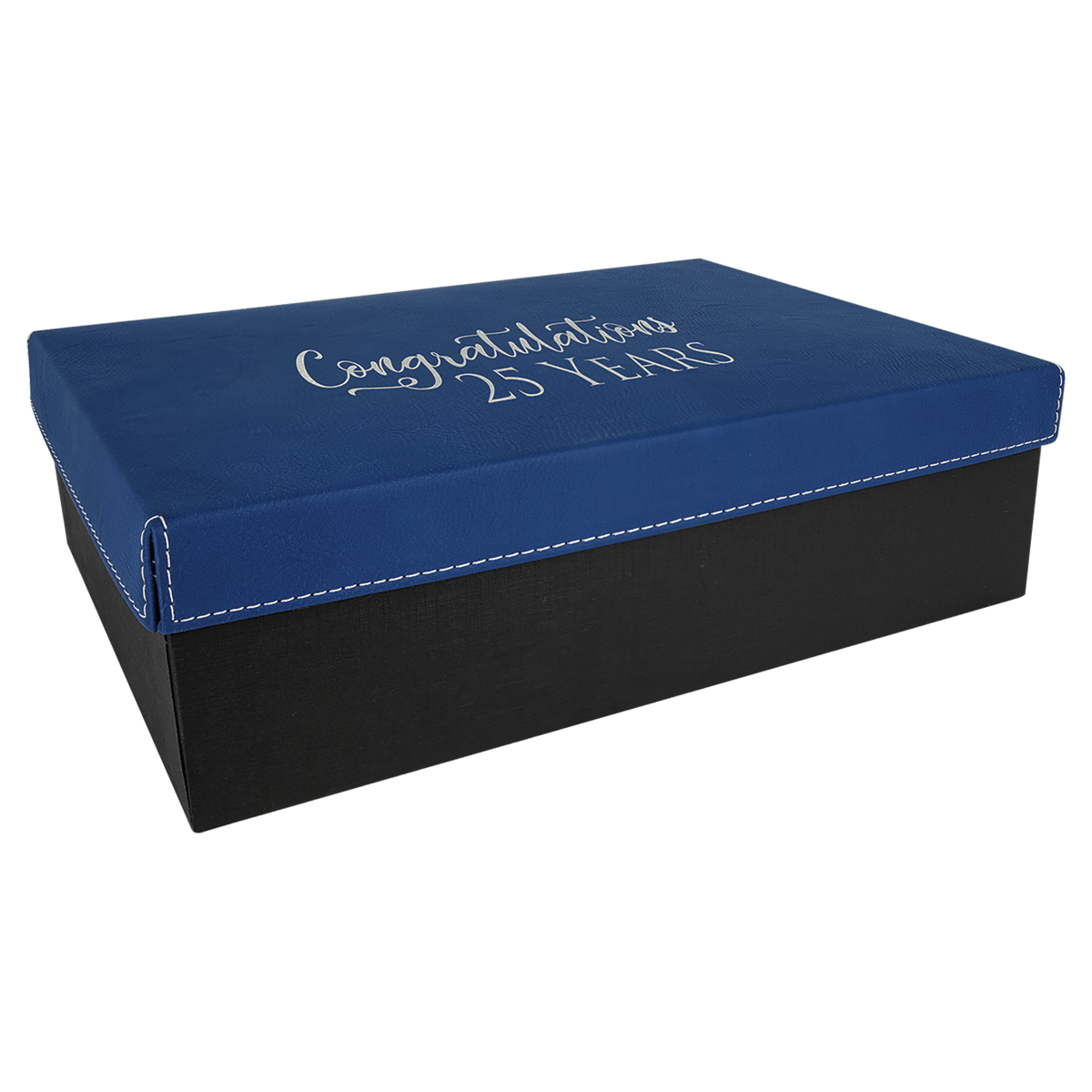Personalized gift box with blue/silver leatherette lid, large