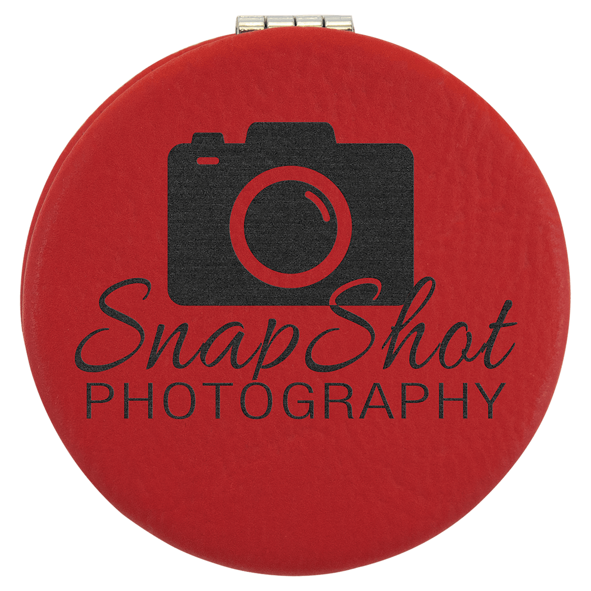 Personalized red leatherette compact mirror