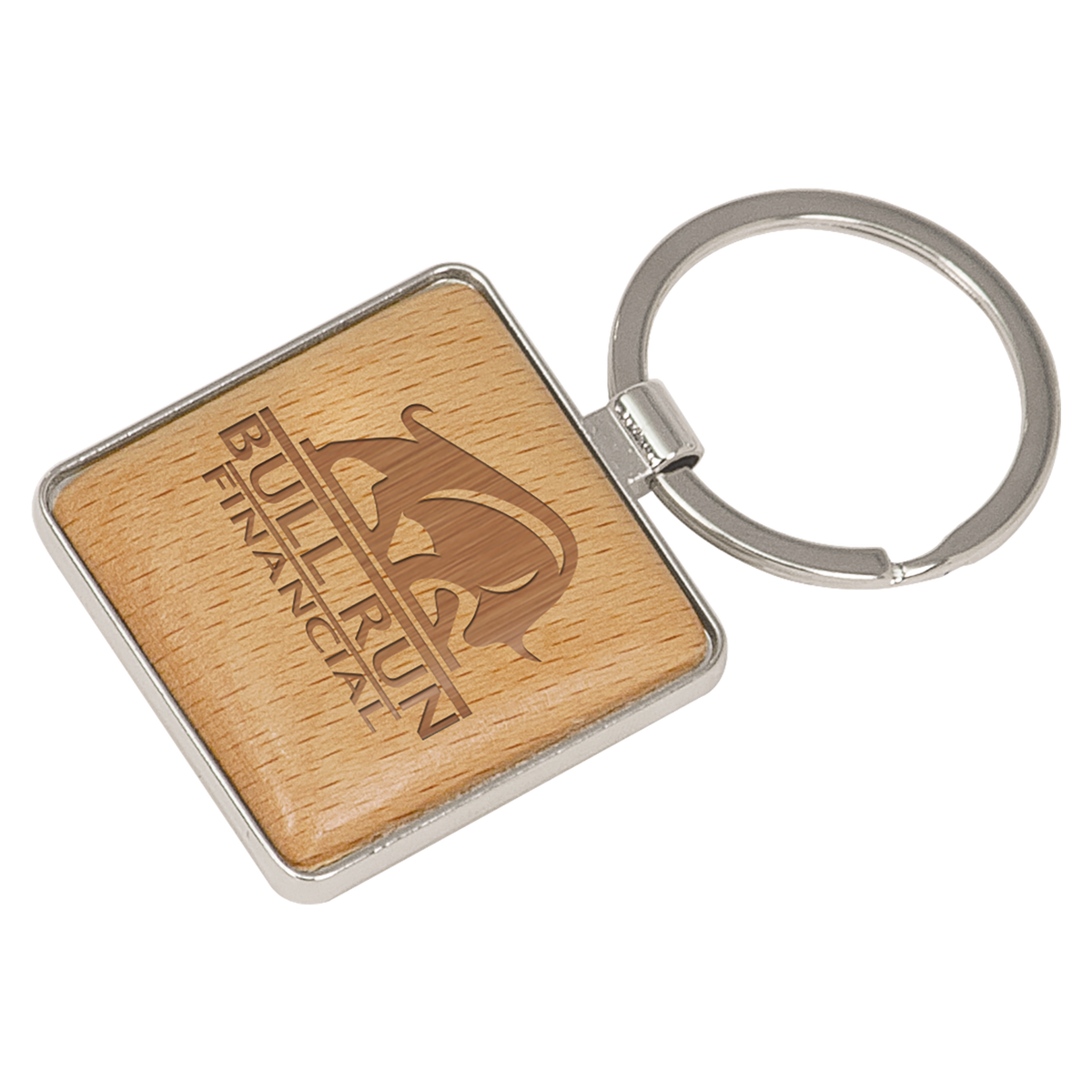 Personalized silver and wood square keychain