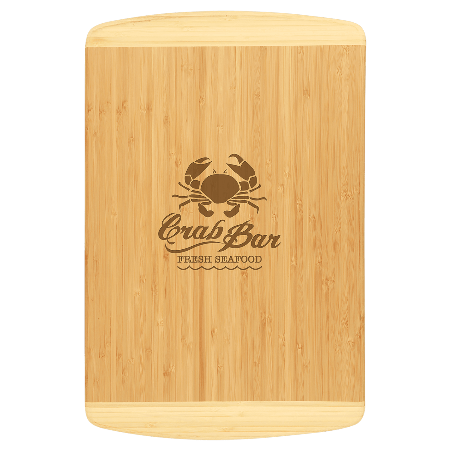 Personalized two-tone bamboo cutting board, 18 x 12 inches, custom engraved