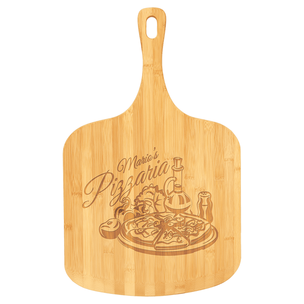 Large 23½″ × 14½″ personalized bamboo pizza board