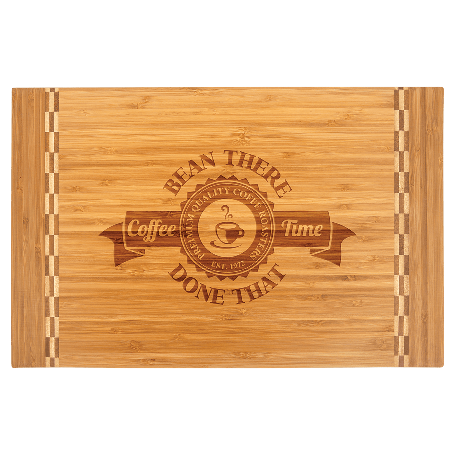 Personalized bamboo cutting board with butcher block ends, 18¼ x 12 inches, engraved