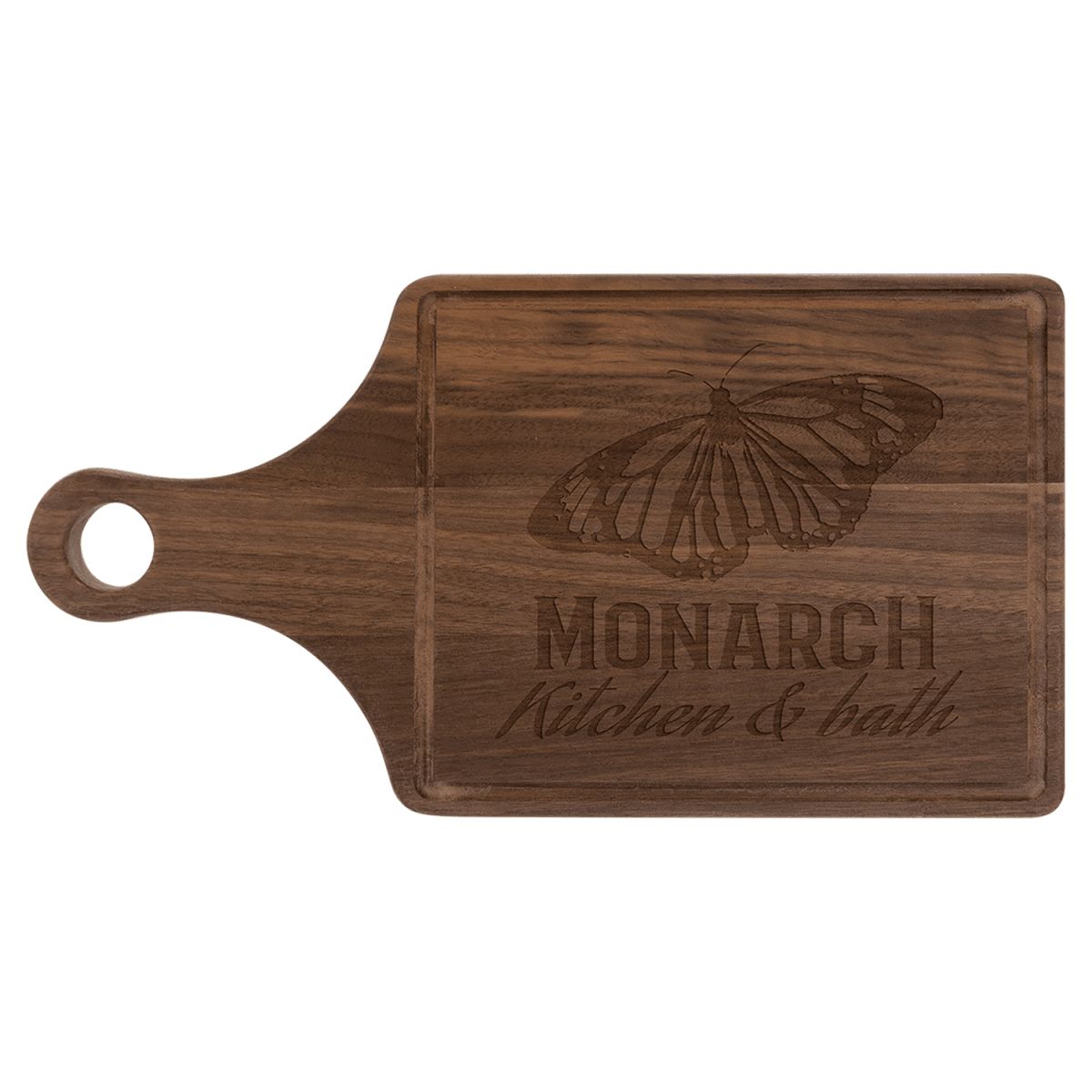 personalized walnut paddle cutting board with juice groove