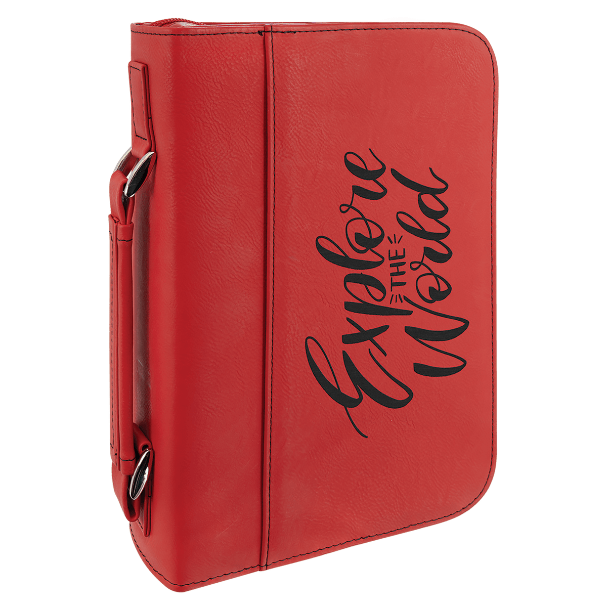 Personalized red zippered leatherette bible and book cover, large