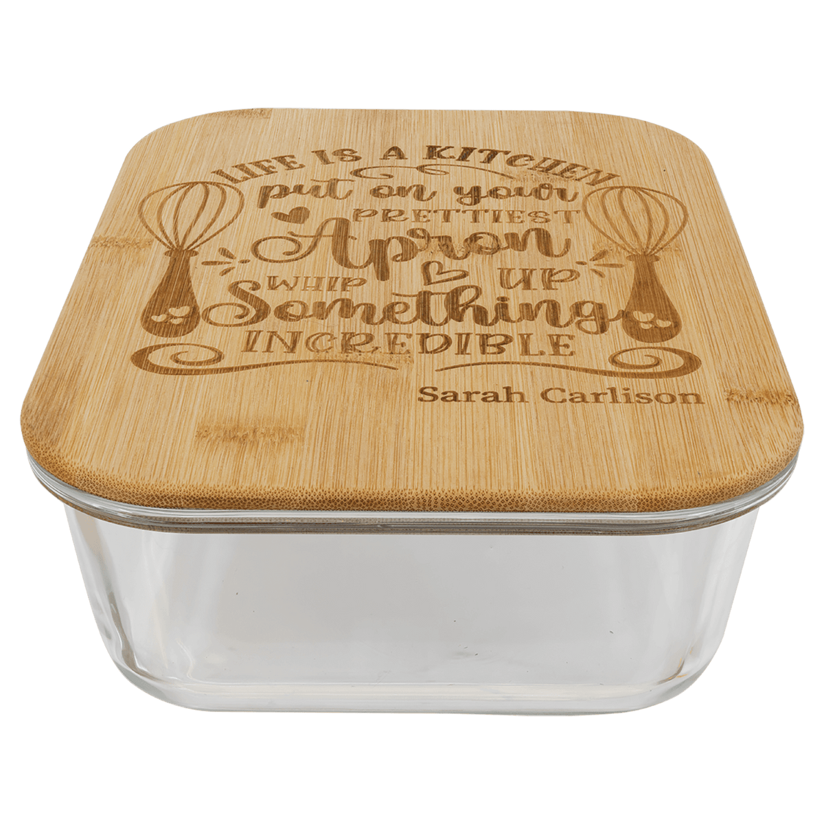 50 oz. personalized rectangle glass container with bamboo lid