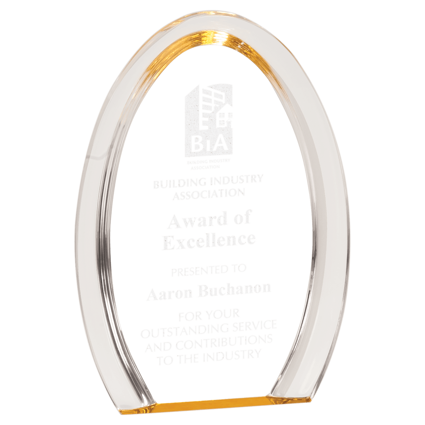 Gold Oval Halo Acrylic award, 8", self-standing acrylic with clear engraving area