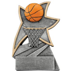Basketball Jazz Star resin trophy with a colorful star burst and gold basketball