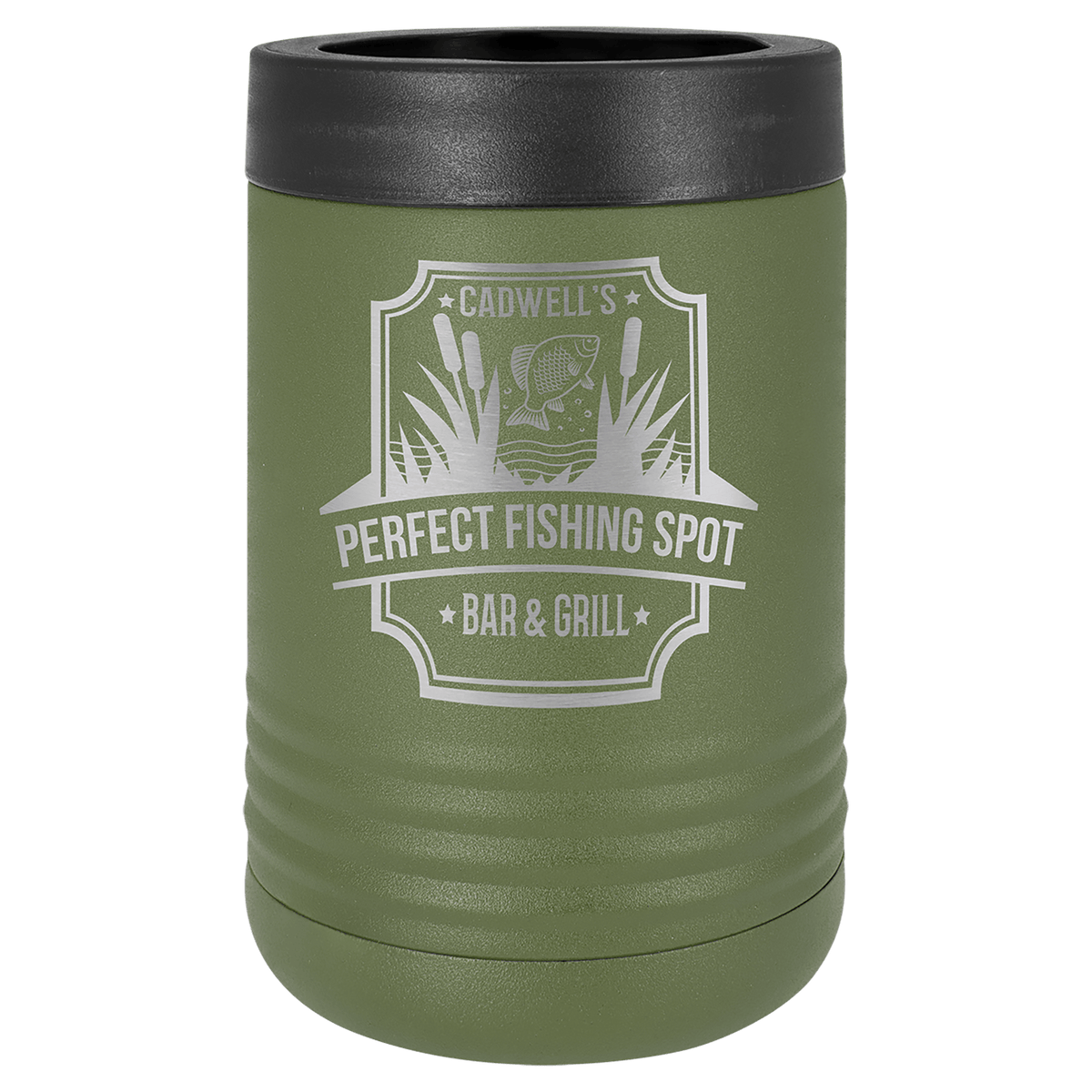 Personalized insulated can cooler in olive green