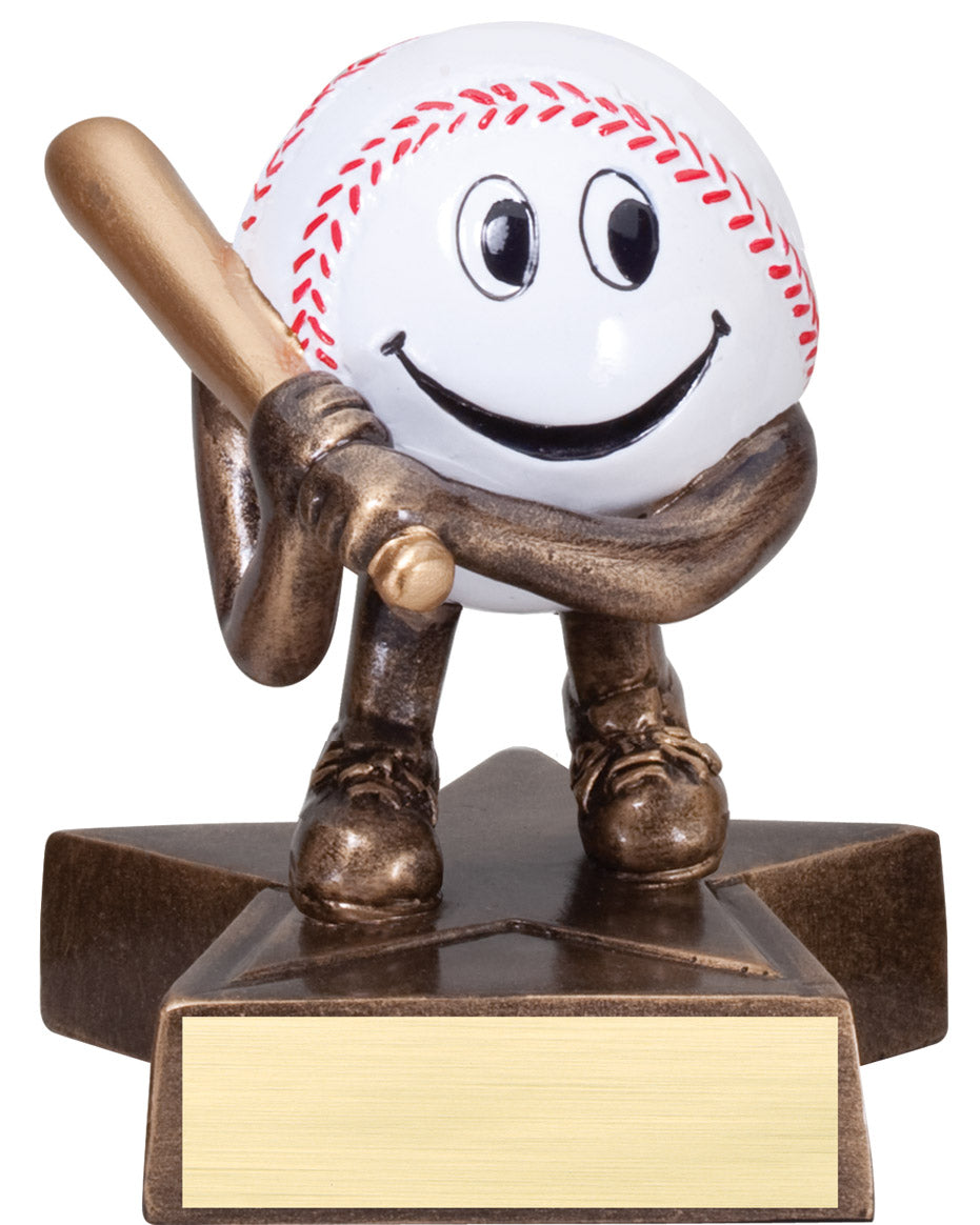 Smiling Baseball Buddy Trophy – 4 in. with engraving plate, Townline Trophy & Design