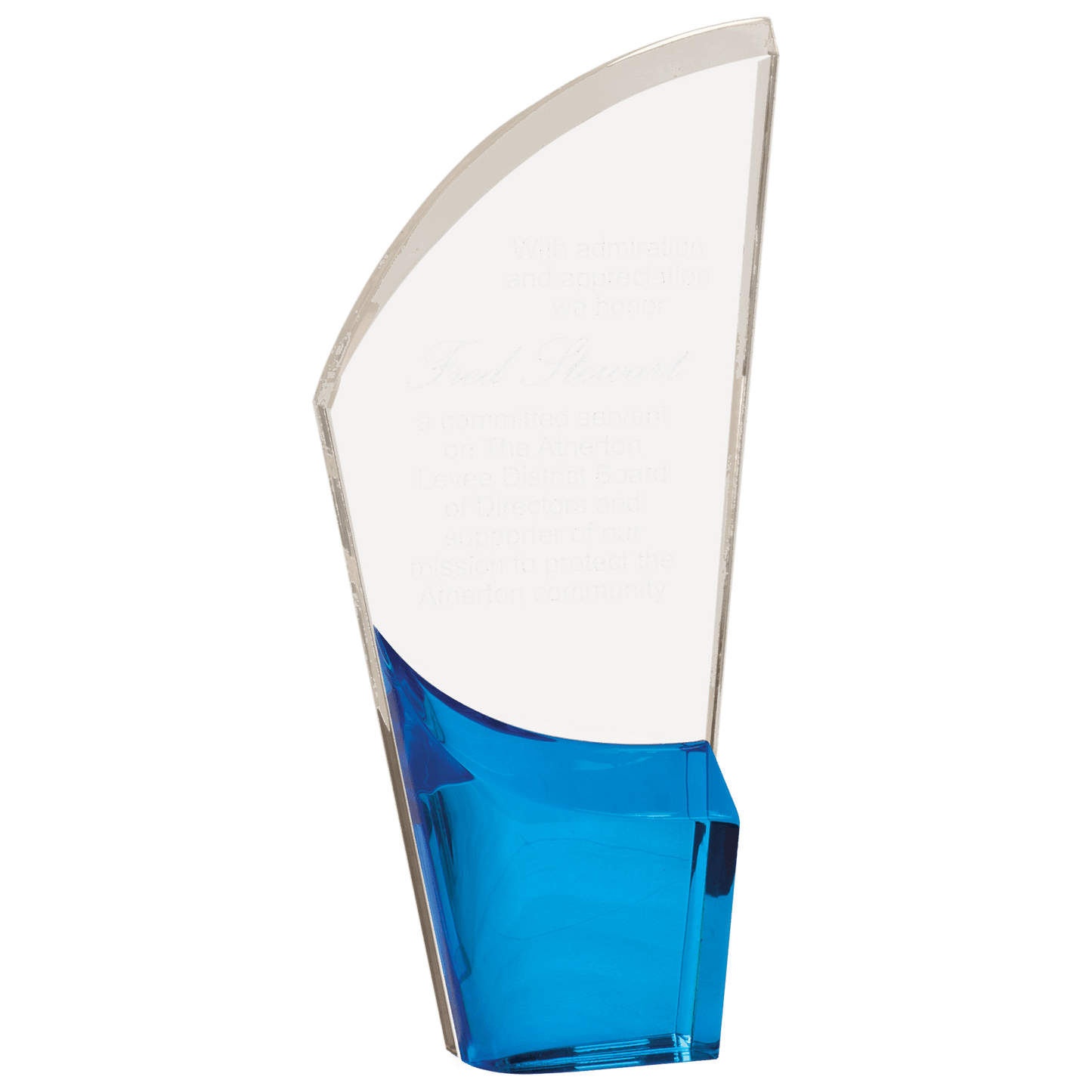 Blue Lunar Acrylic award, 9 1/2", self-standing acrylic with clear engraving area