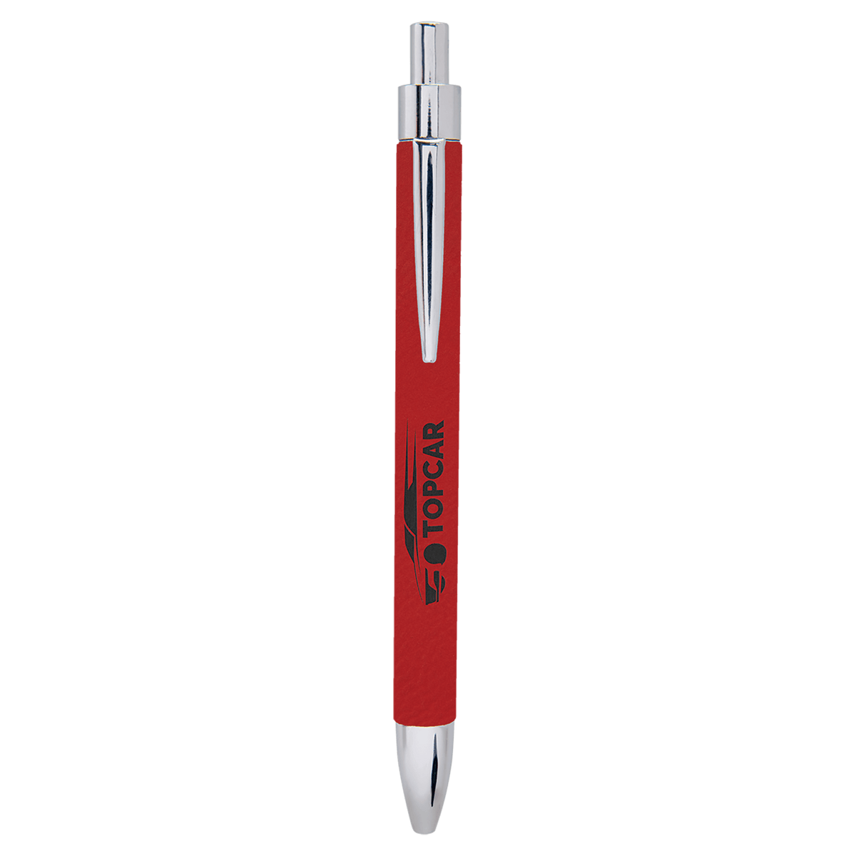 Personalized red leatherette wrapped ballpoint pen