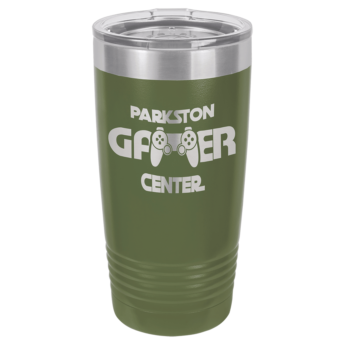 Olive Green 20 oz stainless steel ringneck tumbler with logo lid